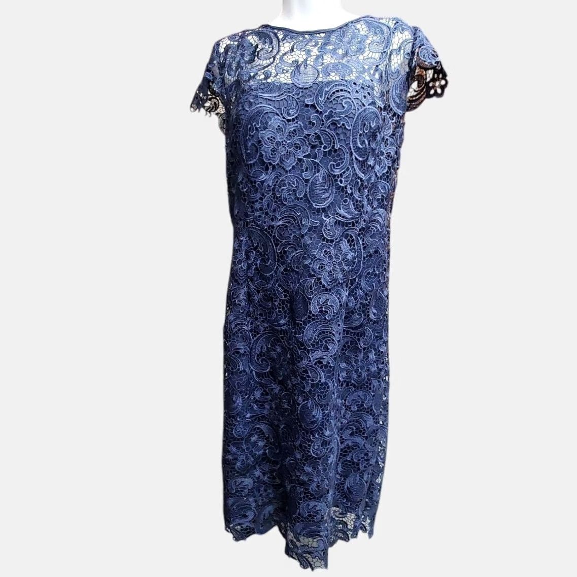 Vintage Floral Crocheted Dress Womens L Blue Lace Overlay Whimsigoth Witchy Y2K Retro Dress Size L / US 10 / IT 46 - 2 Thumbnail