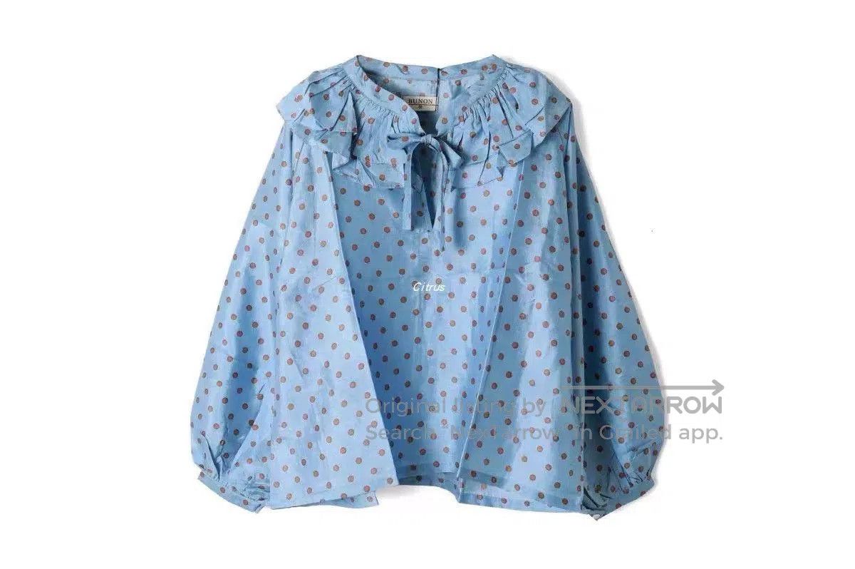 Japanese Brand BUNON Polka Dot Ruffle Silk Blouse. Size S / US 4 / IT 40 - 2 Thumbnail