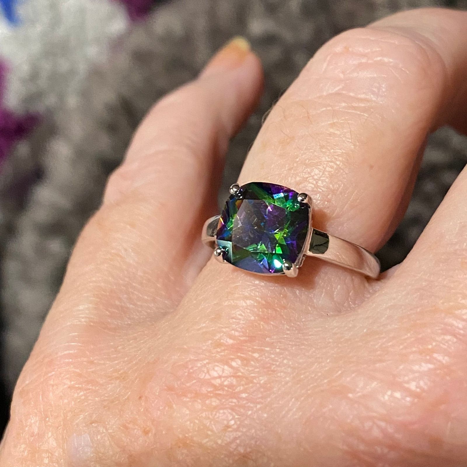 The Unbranded Brand Rainbow Topaz Cushion Cut Sterling Silver Ring Size ONE SIZE - 4 Thumbnail