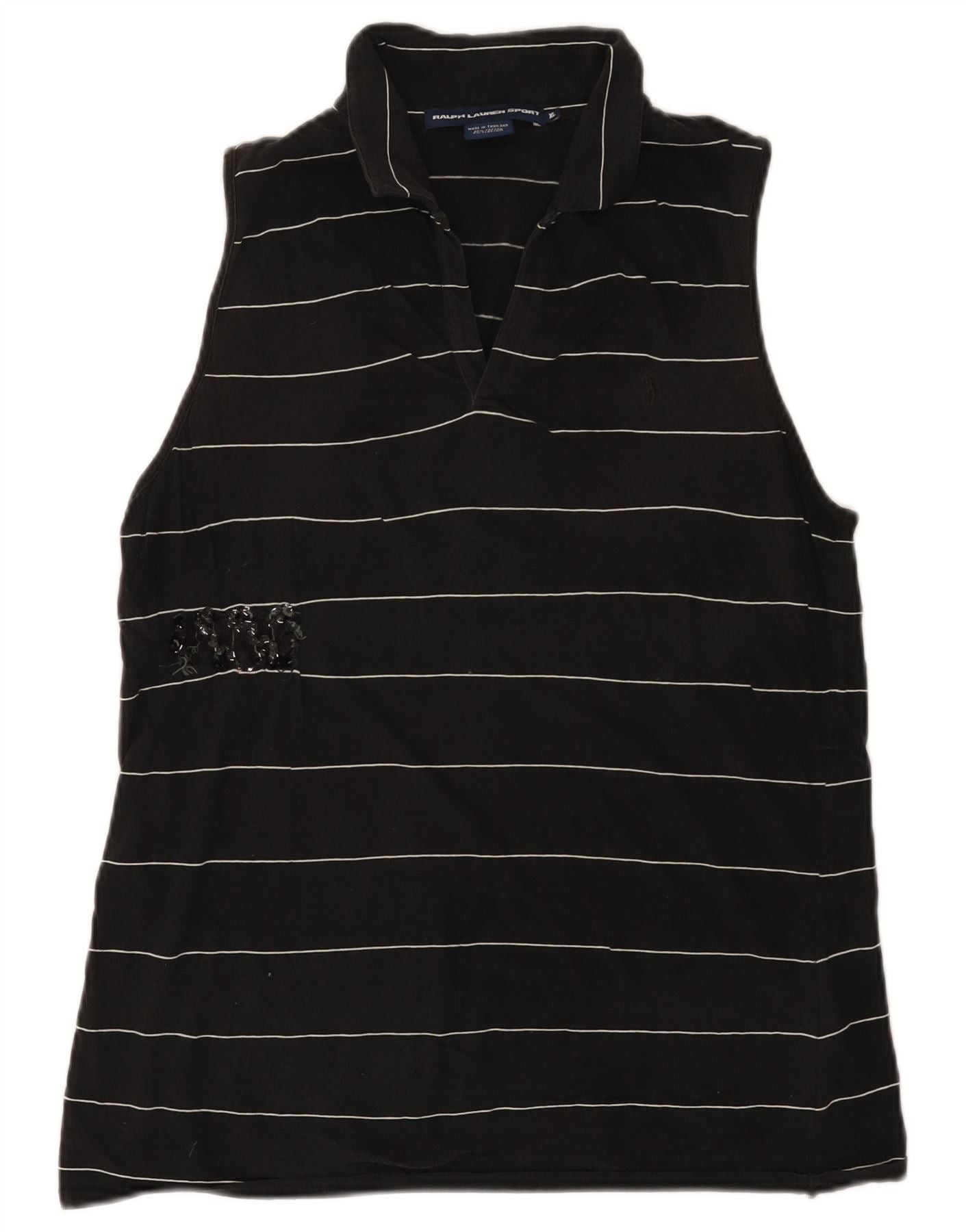Ralph Lauren Womens Sleeveless Polo Shirt UK 18 XL Black Striped Cotton Size S / US 4 / IT 40 - 1 Thumbnail