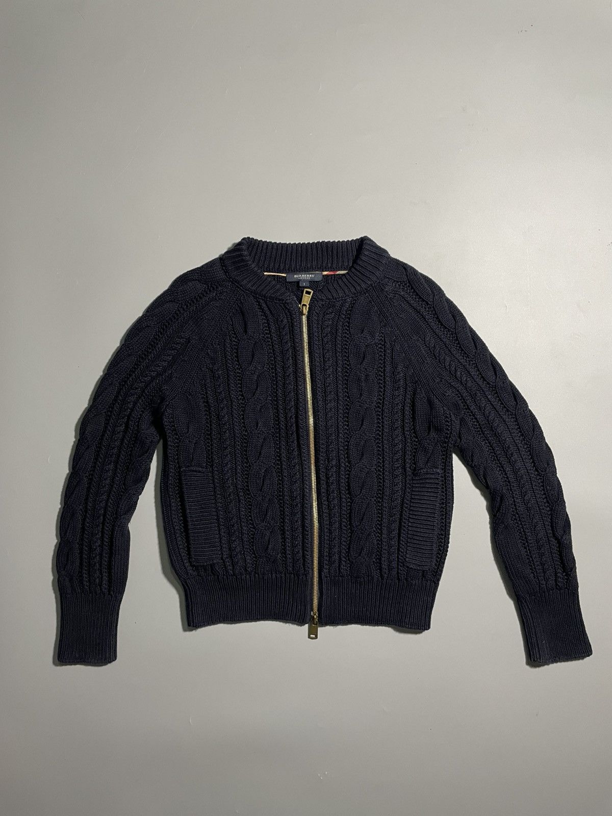 Burberry Burberry Cable Knit Zip Up Cardigan - Navy Size S / US 4 / IT 40 - 1 Thumbnail