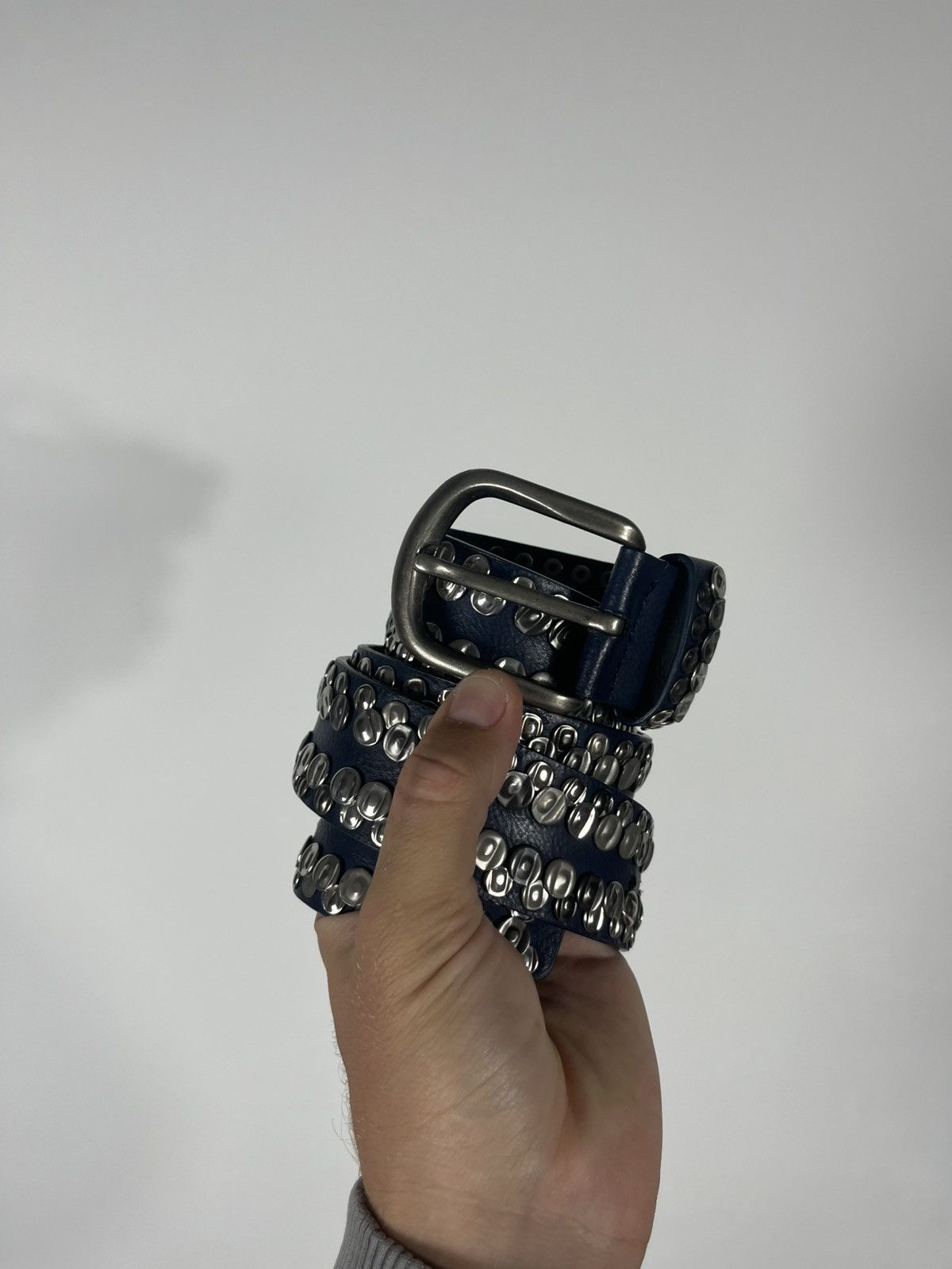Vintage Blue Leather Belt with Silver Metal Studs Punk Rock Style Size ONE SIZE - 2 Thumbnail