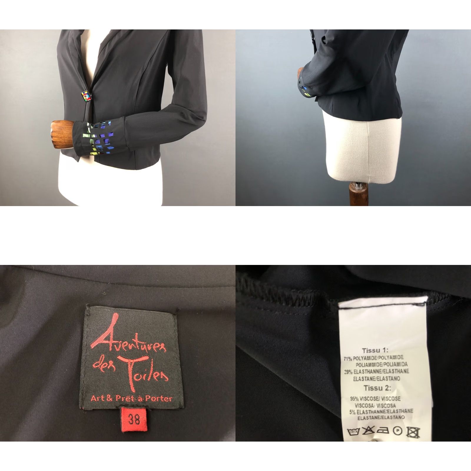 Vintage Aventures Des Toiles Womens Jacket - Black Polyamide Single-Breasted - 38" Size Size XS / US 0-2 / IT 36-38 - 8 Thumbnail
