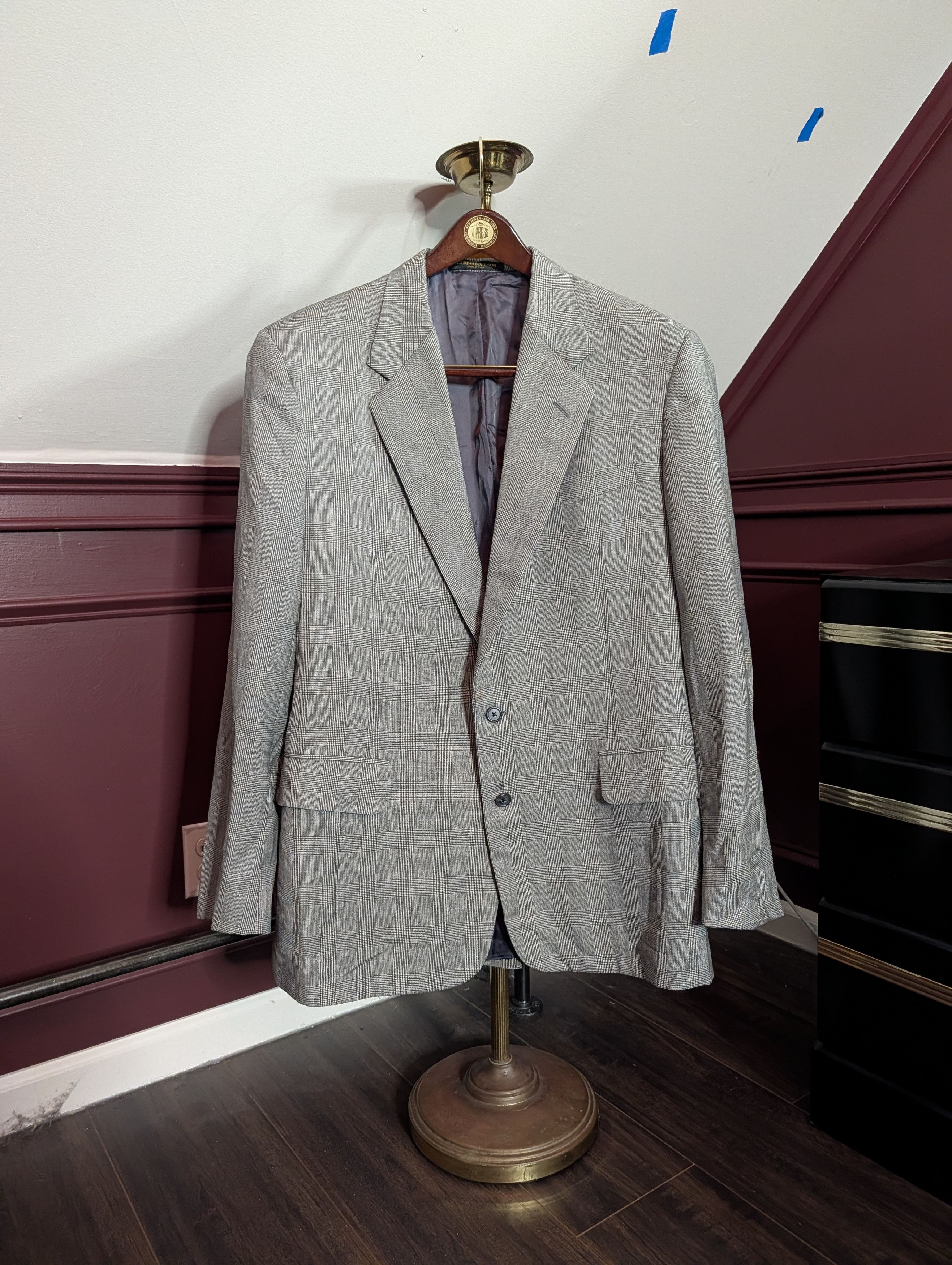Freeman H FREEMAN & SON Bespoke Houndstooth Plaid Vtg Jacket Size 44L - 1 Thumbnail