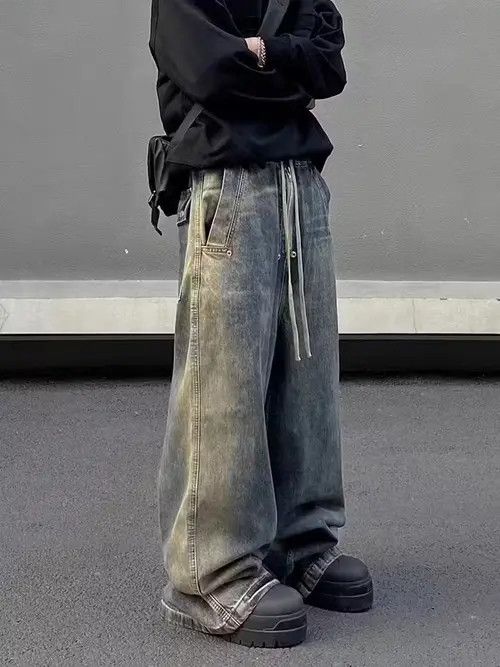 VIBE Retro wash gradient drawstring work wide leg jeans Size US 32 / EU 48 - 2 Thumbnail