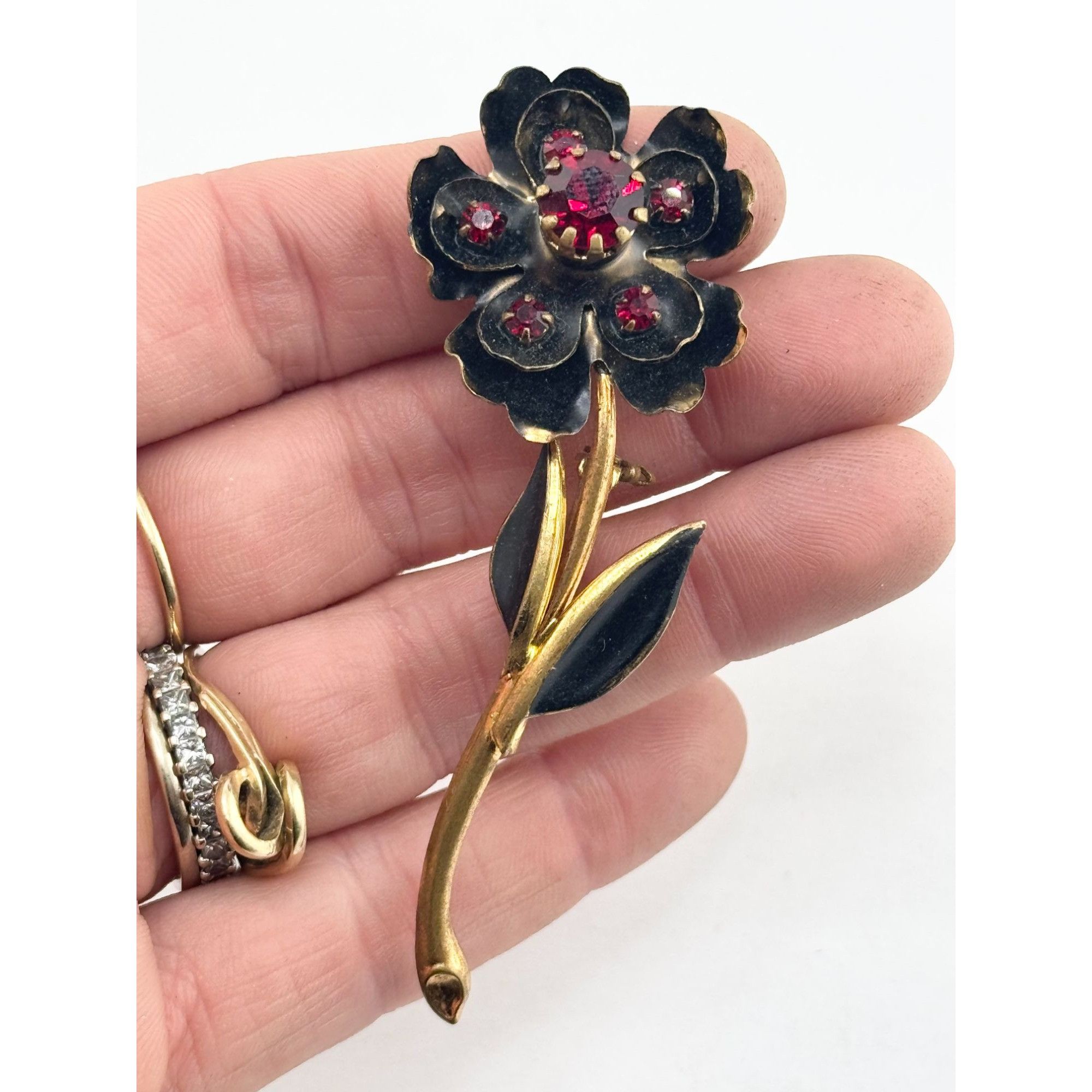 Vintage Vintage signed made in Austria red rhinestone flower brooch Size ONE SIZE - 2 Thumbnail
