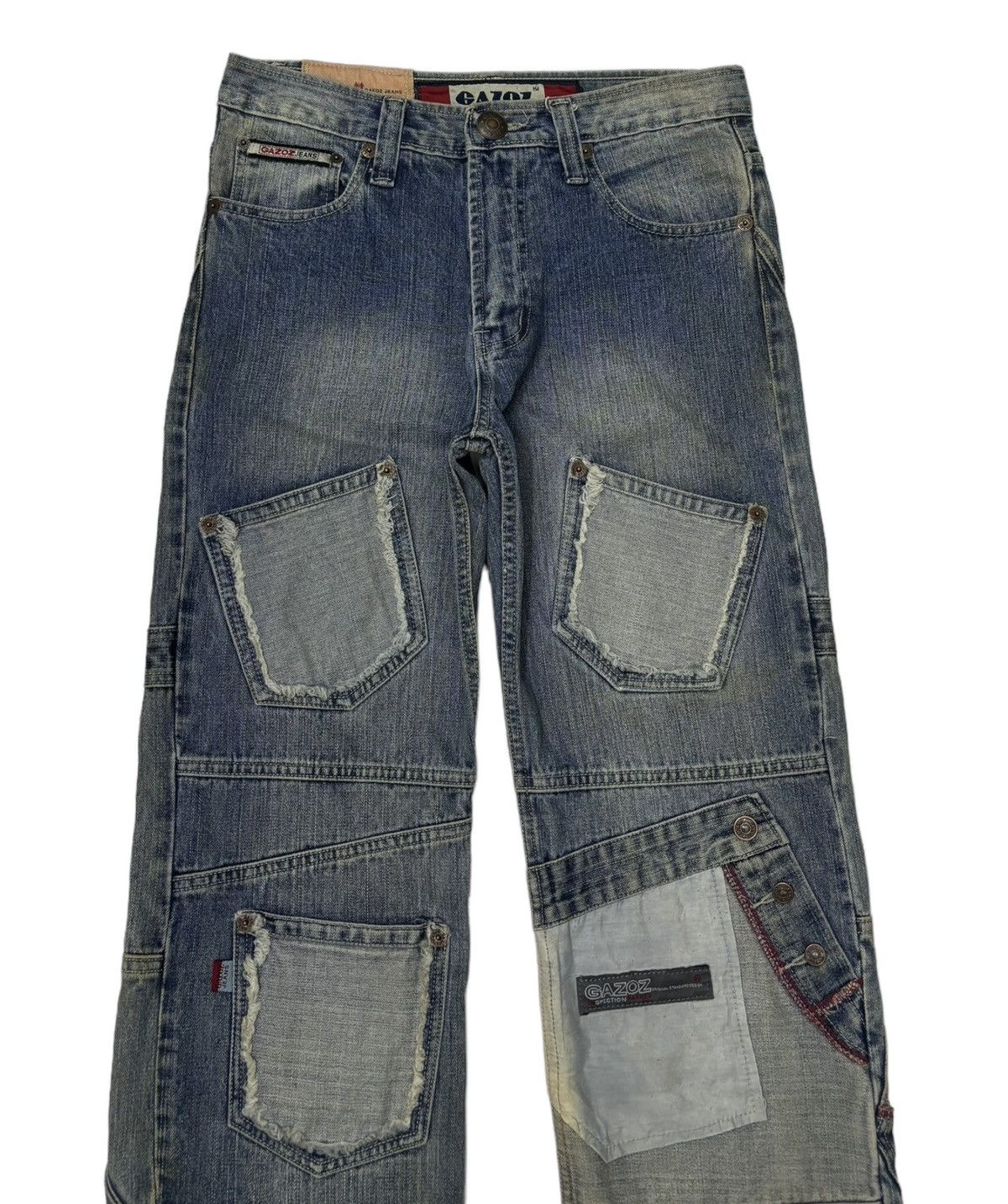 14th Addiction RECONSTUCTED MULTI POCKET DENIM PATCHWORK GAZOZ JEANS HYPE Size US 32 / EU 48 - 3 Thumbnail