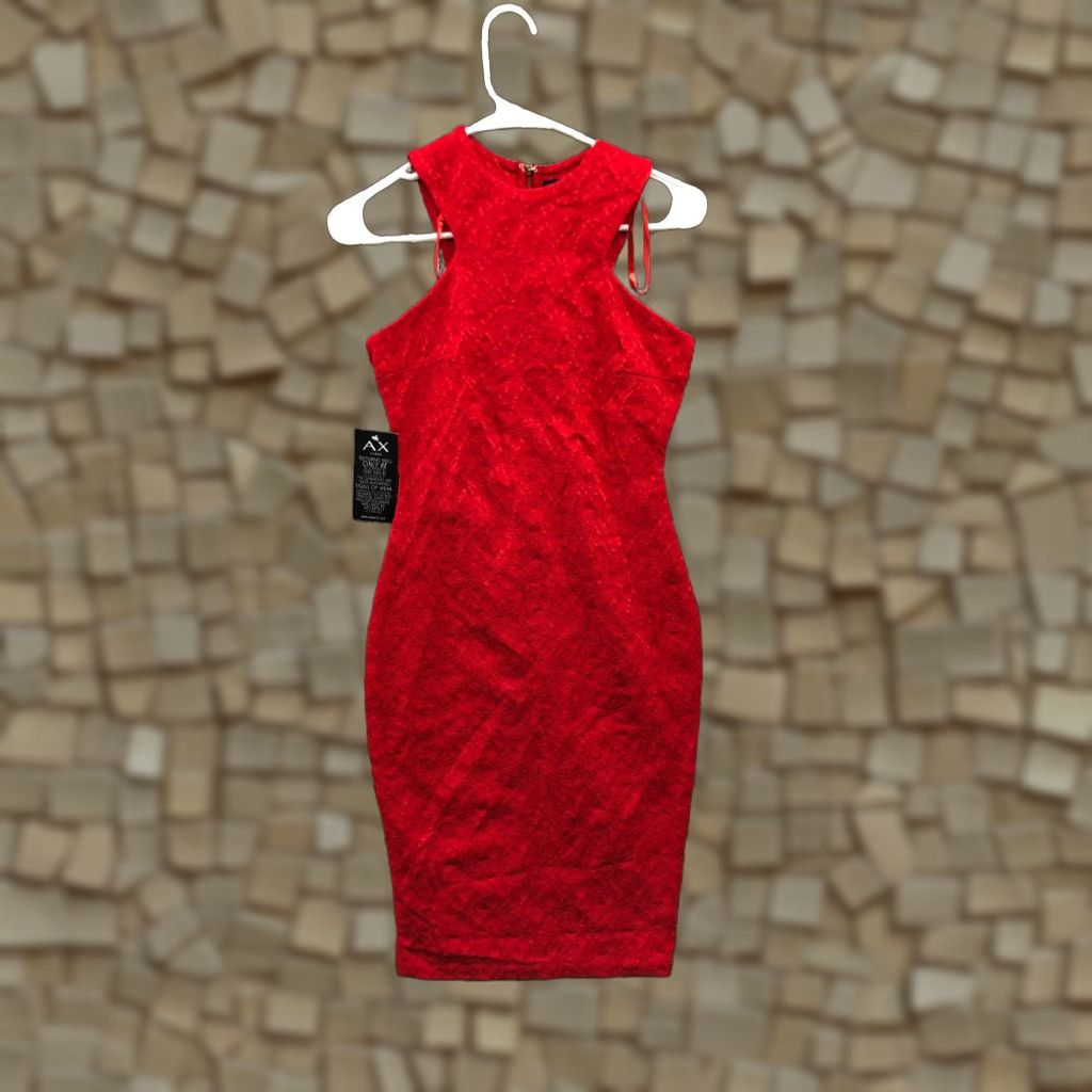 Vintage AX PARIS Cut In Neck Midi Dress Size 4 Womens Bonded Lace Red Dress Size S / US 4 / IT 40 - 1 Thumbnail
