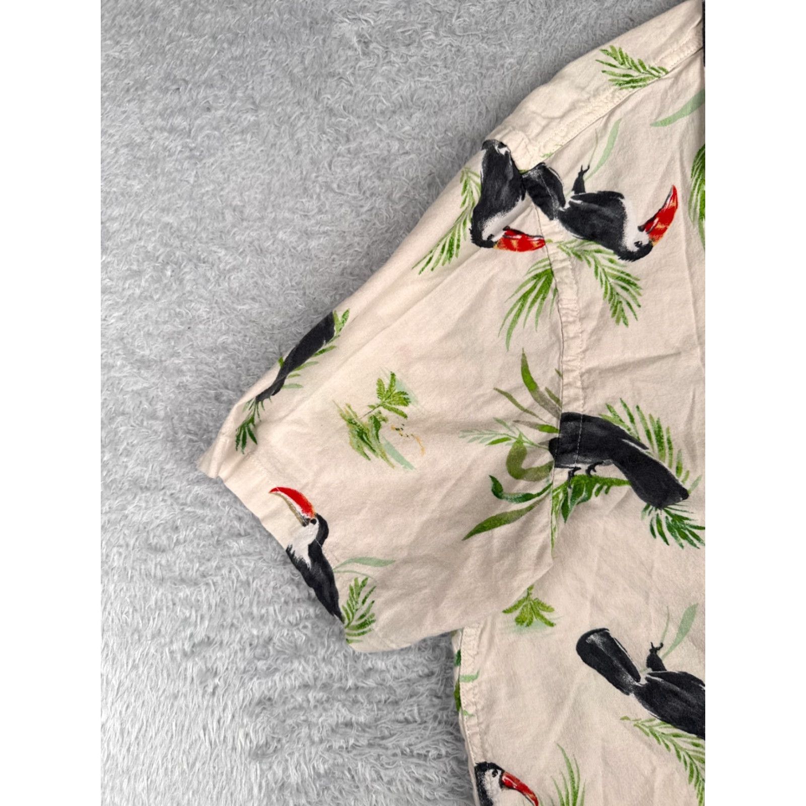 Old Navy Old Navy Shirt XL Mens Ivory Floral Hawaiian Button-Up Short Sleeve Cotton Rayon Breathable Pockets Collared Mens Size US XL / EU 56 / 4 - 3 Thumbnail