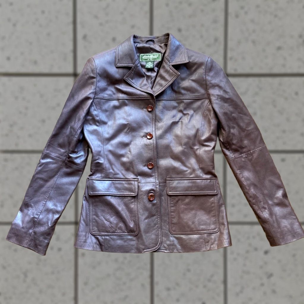 Eddie Bauer VINTAGE Eddie Bauer Lamb Leather Jacket Womens XS Brown Long Genuine Extra Small Blazer 90s Decor Pockets Collared Jacket Size XS / US 0-2 / IT 36-38 - 1 Thumbnail