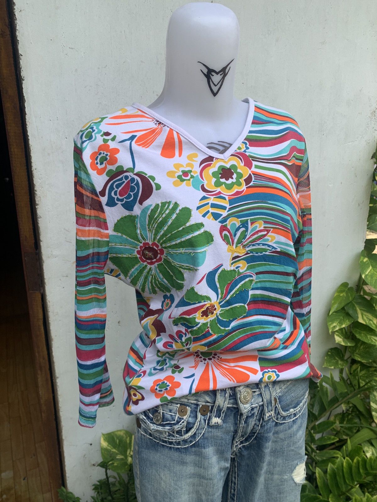 Japanese Brand y2k Sugita Bis Japan Floral Colorful Graphic Longsleeve Top Size M / US 6-8 / IT 42-44 - 2 Thumbnail