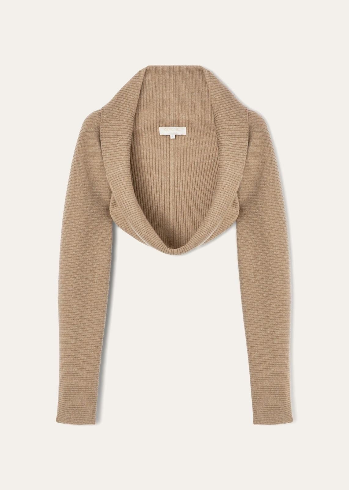 o1srvl11e1024 Cocooning Plain-Knit Shrug in Brown