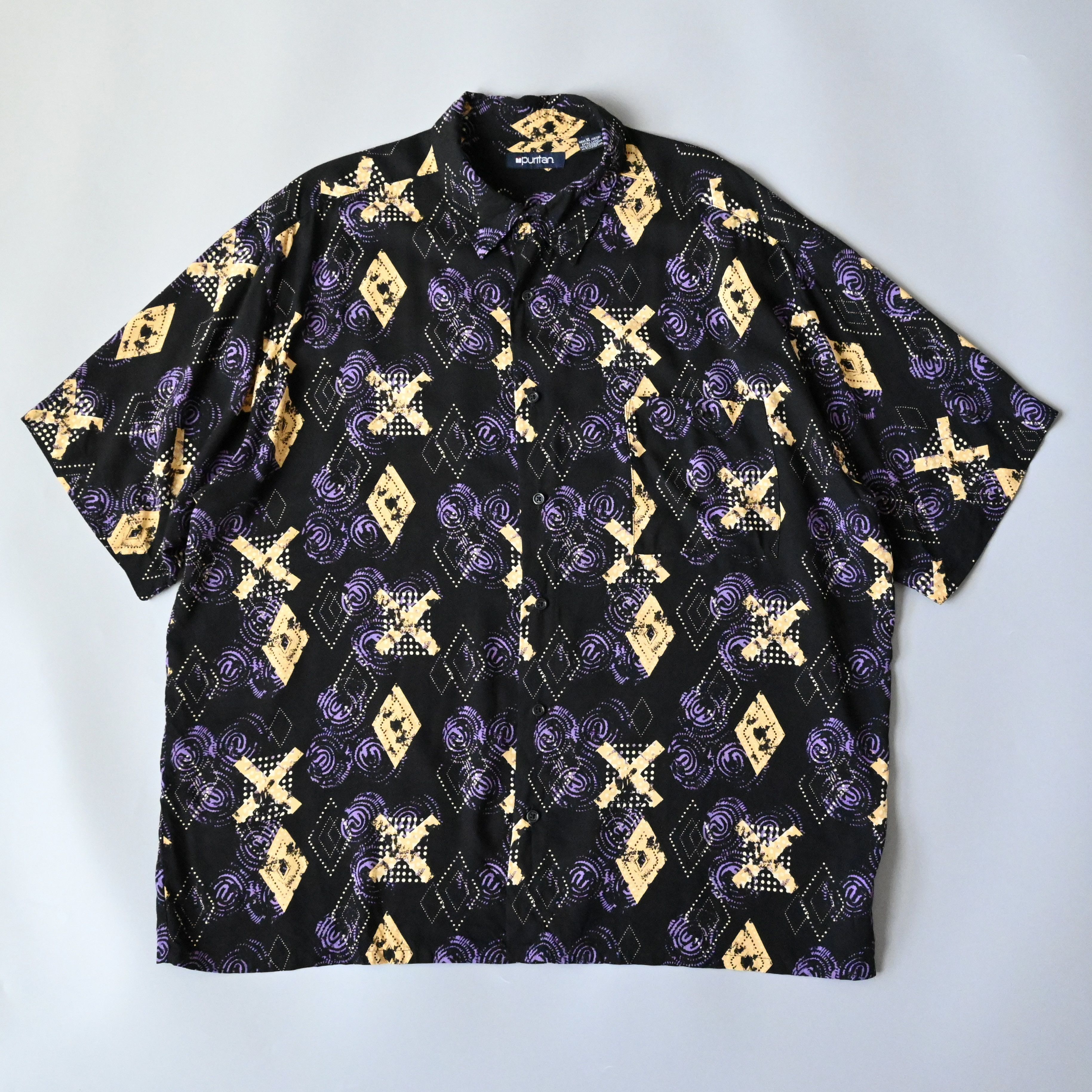 Puritan VTG 90s Puritan geometric pattern rayon shirt, Lakers color Size US XL / EU 56 / 4 - 3 Thumbnail