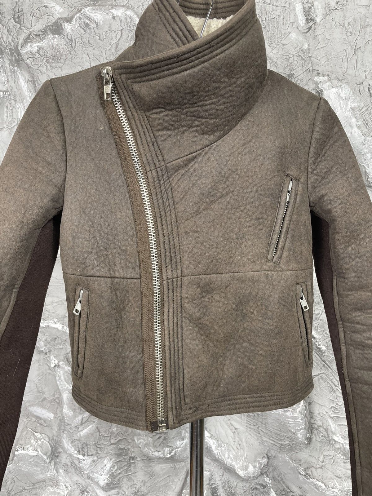 Japanese Brand Vintage Asymmetrical Zip Shearling Jacket Rick Owens Style Size US S / EU 44-46 / 1 - 6 Thumbnail