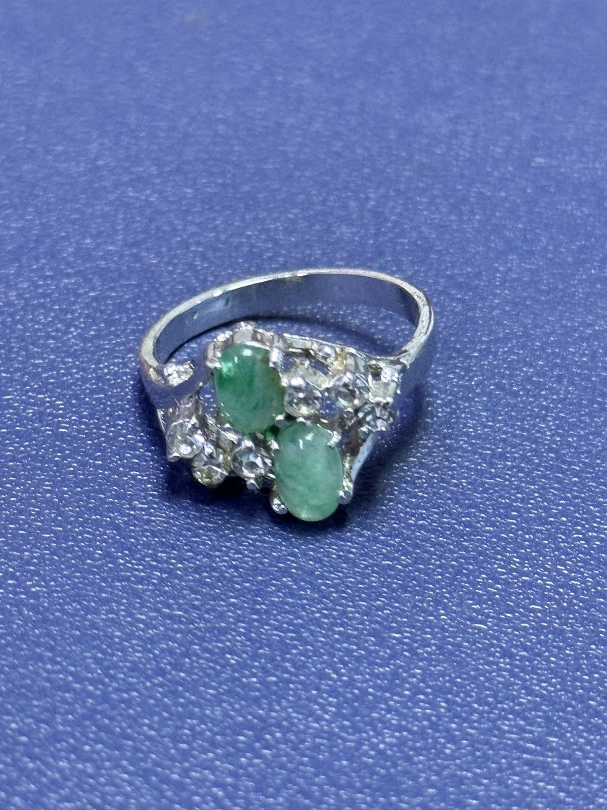 Jewelry × Sterling Silver EMERALD DIAMOND SILVER RING Size ONE SIZE - 2 Thumbnail