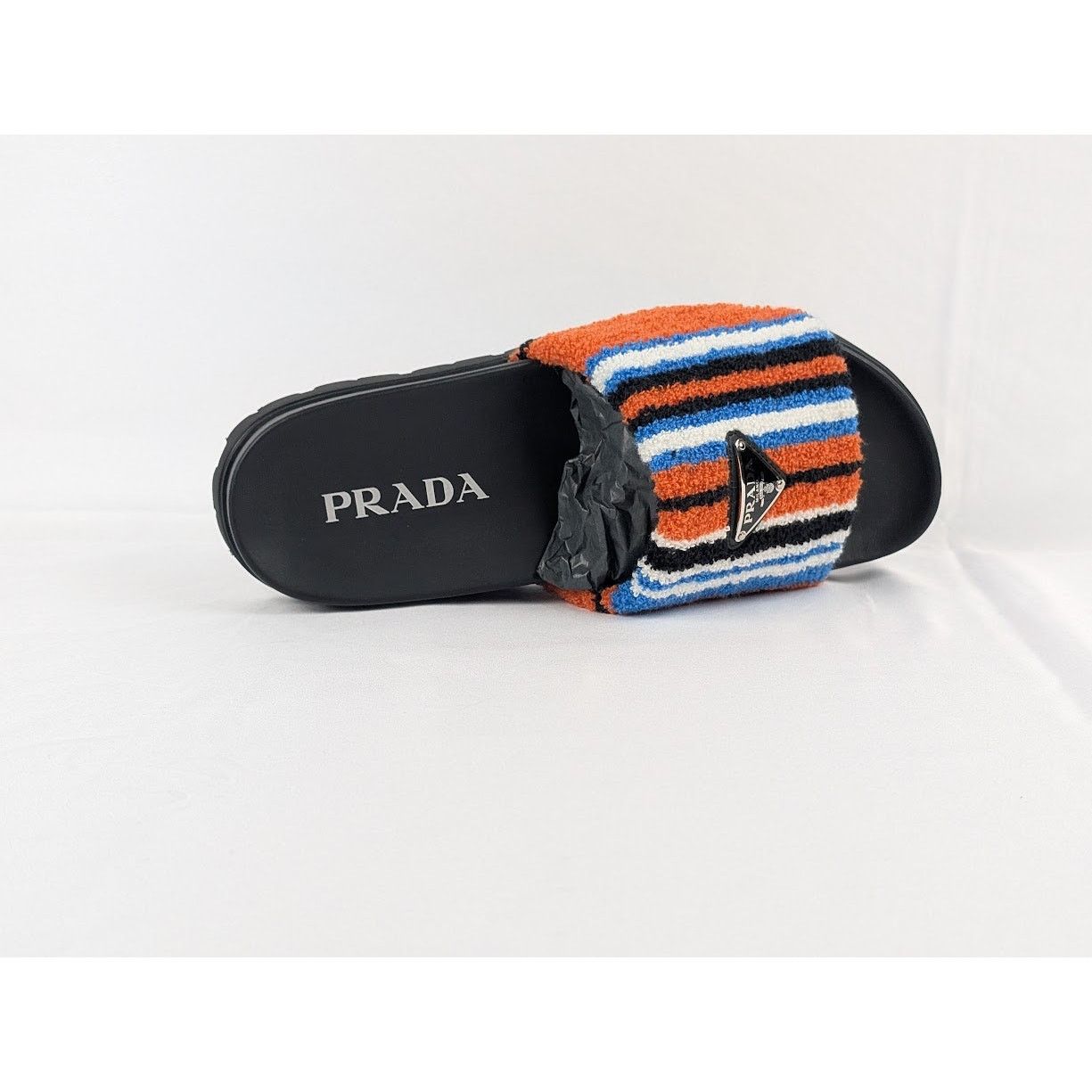 Prada o1rshd1 Striped Logo Slides in Arancio Size US 9 / EU 42 - 3 Thumbnail
