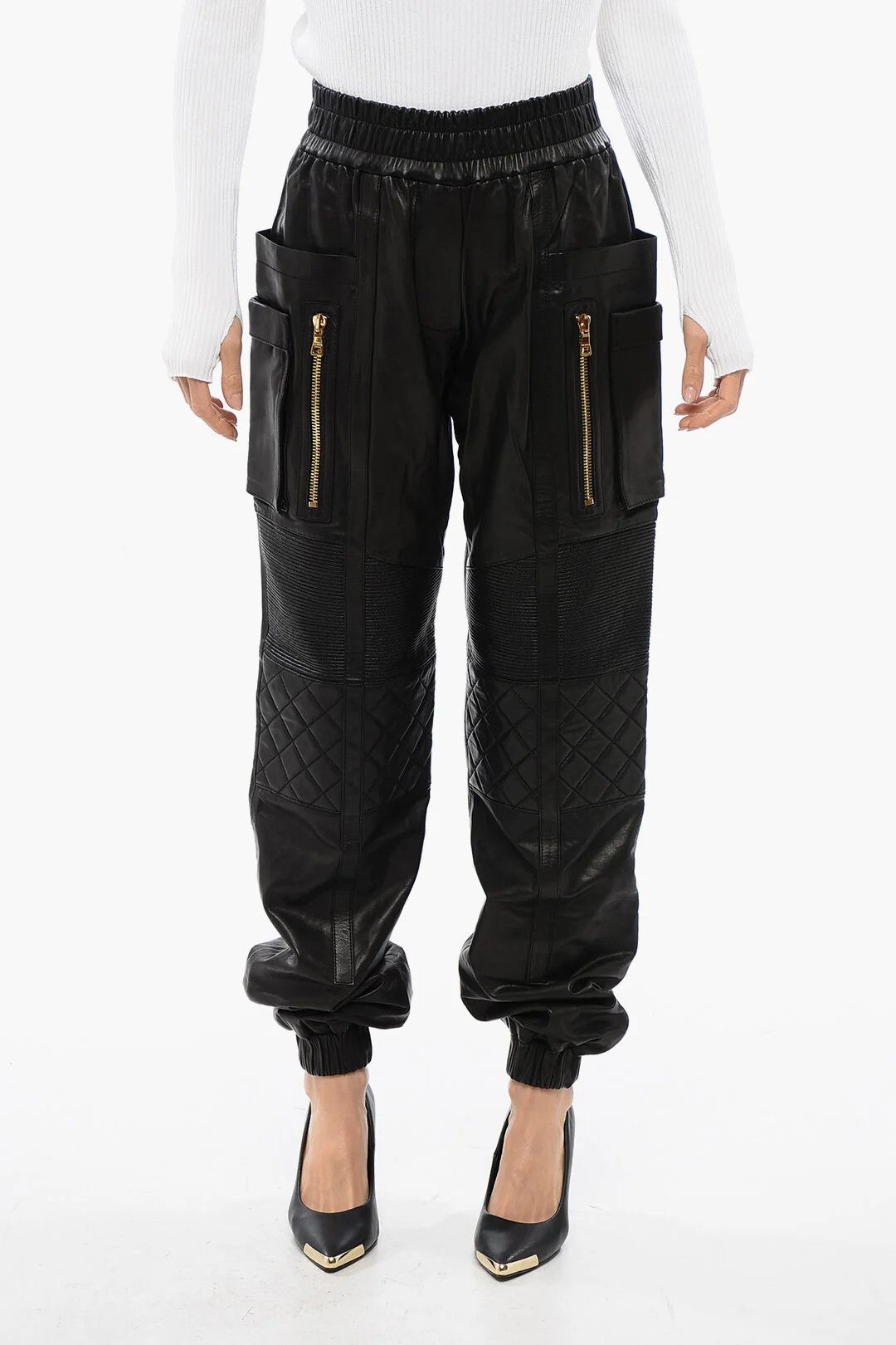Balmain og1mm0326 Leather Multi-Pocket Pant in Black Size 38" / US 16 / IT 52 - 1 Thumbnail