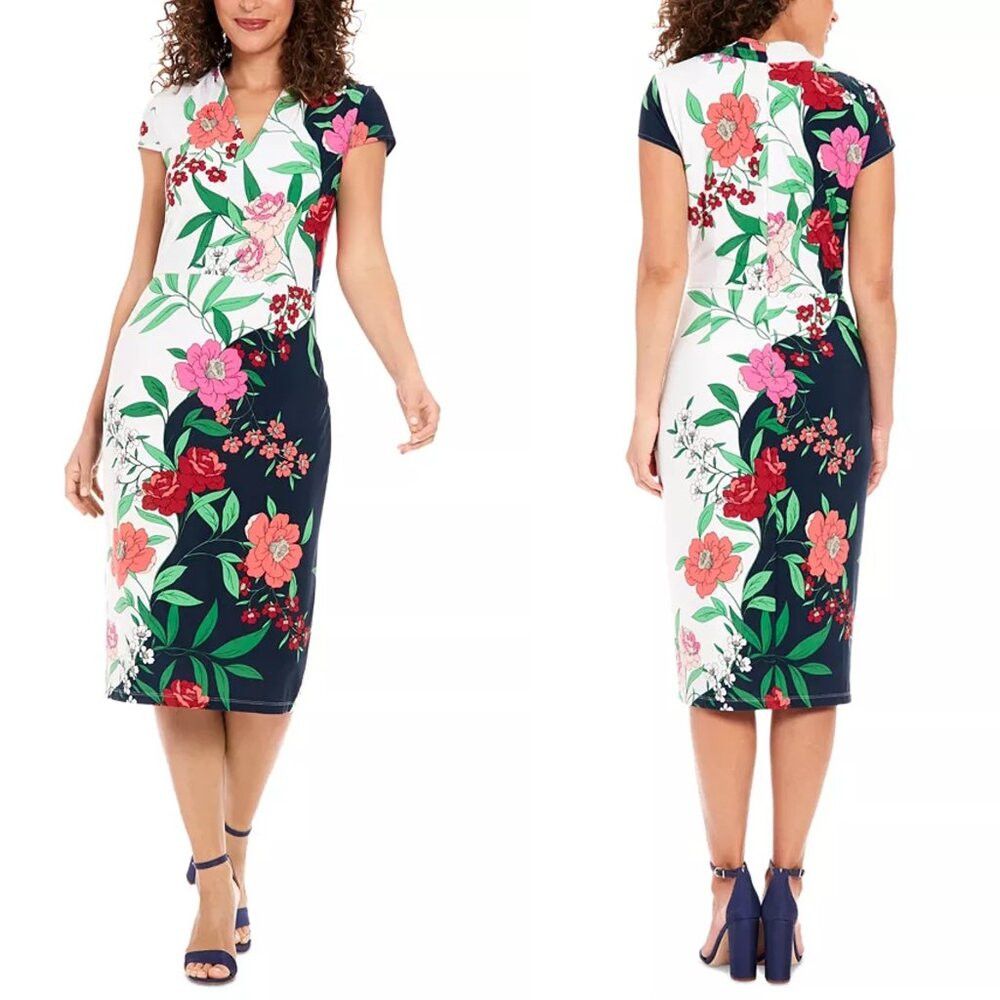 NWT New London Times V-Neck Cap-Sleeve Sheath Dress Size 22