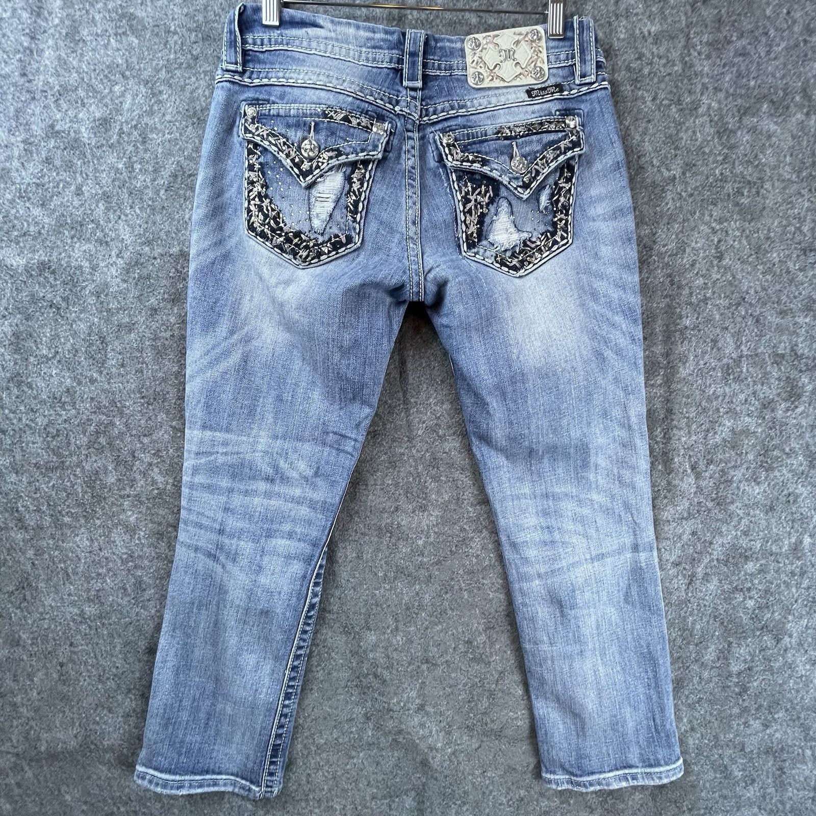 Miss Me Miss Me Jeans Women 27 Mid Easy Cropped Flap Rhinestones Y2K Size 27" / US 4 / IT 40 - 1 Thumbnail