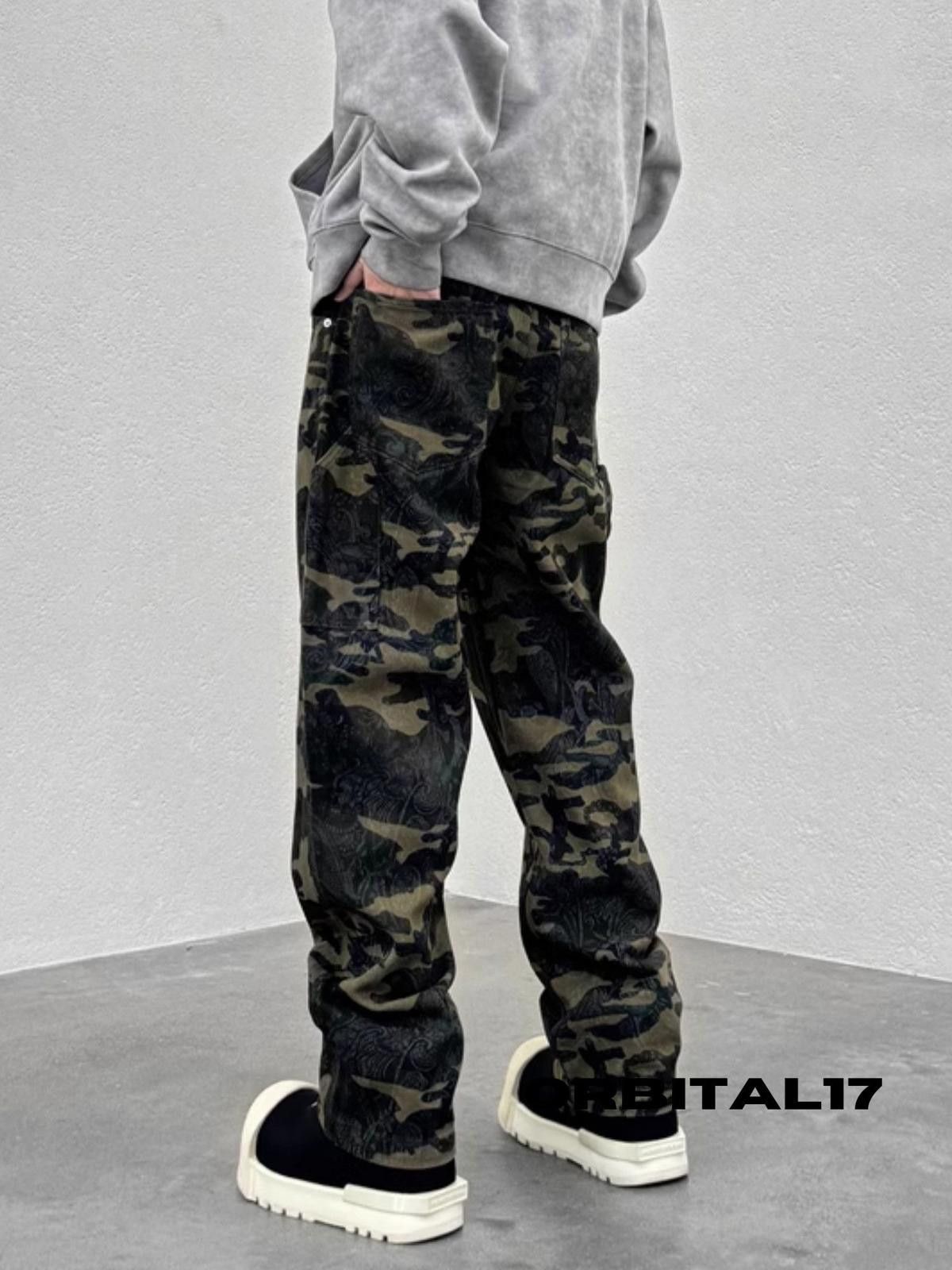 Vintage Camo Embroidered Cargo Straight Micro Flared Pants Size US 32 / EU 48 - 4 Thumbnail