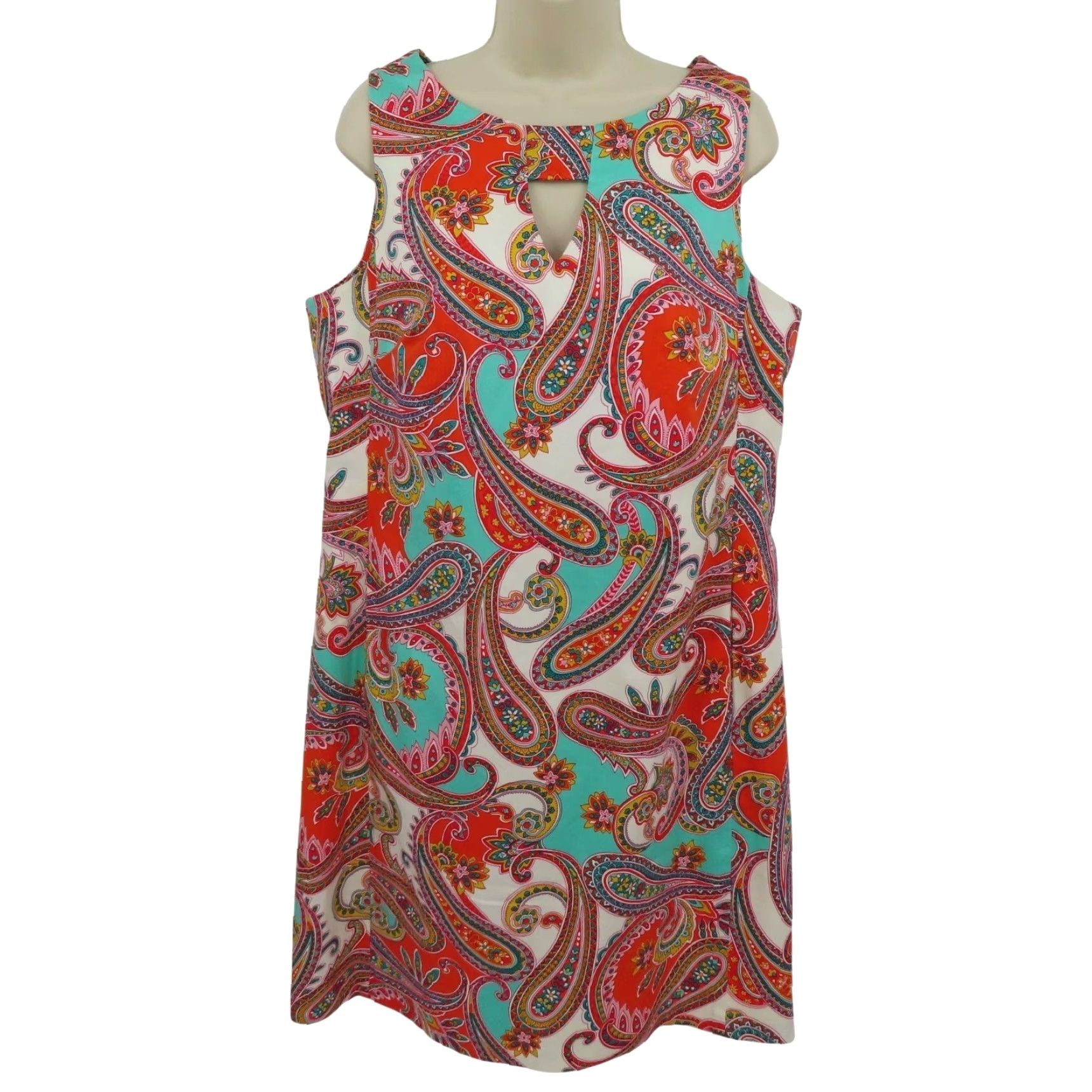 Anne Klein Anne Klein Dress Woman 12 Sleeveless Knee Length Orange Aqua Floral Paisley Scroll Sheath Party/Cocktail Casual Size XL / US 12-14 / IT 48-50 - 2 Thumbnail