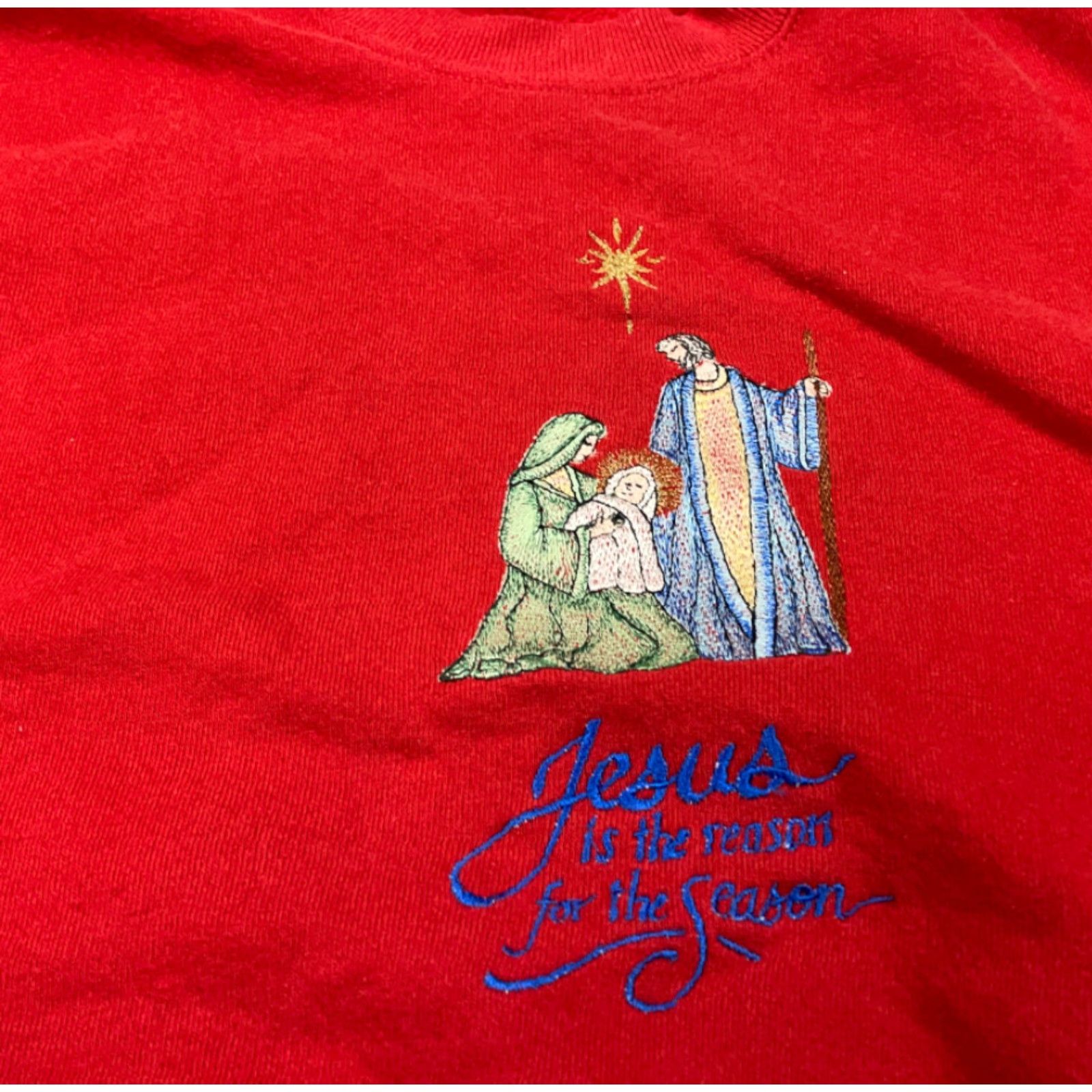 Jerzees VINTAGE Jerzees Christmas Jesus Reason For Season Sweatshirt Adult XL Red Embroidered Size XL / US 12-14 / IT 48-50 - 4 Thumbnail