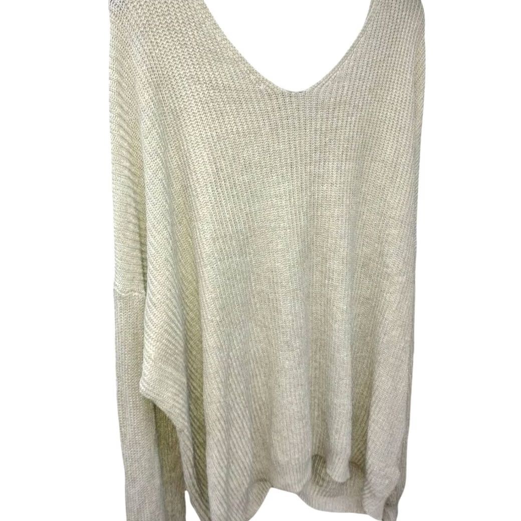Vintage Beige Lace Up Back Ribbed Knitted Sweater Women M O Neck Scoop Neck Drop Shoulder Pullover Long Sleeve 100%Acrylic VINTAGE? Size M / US 6-8 / IT 42-44 - 3 Thumbnail