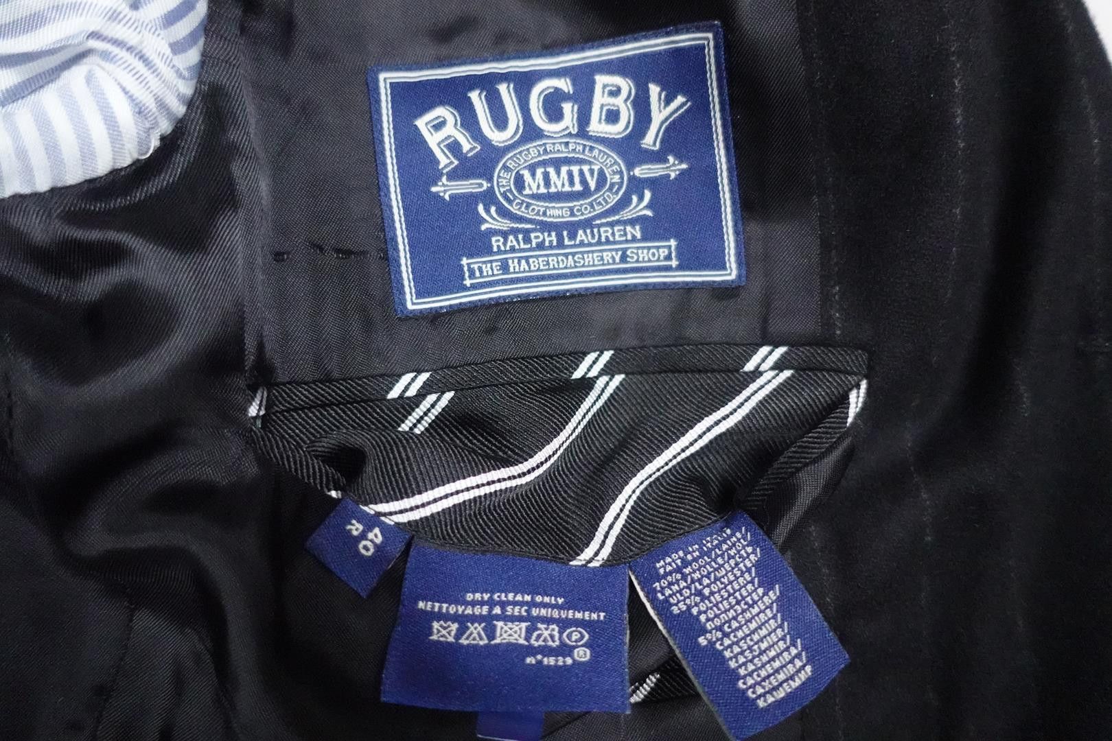 Ralph Lauren Rugby Blazer Jacket Coat Black Striped Wool 40