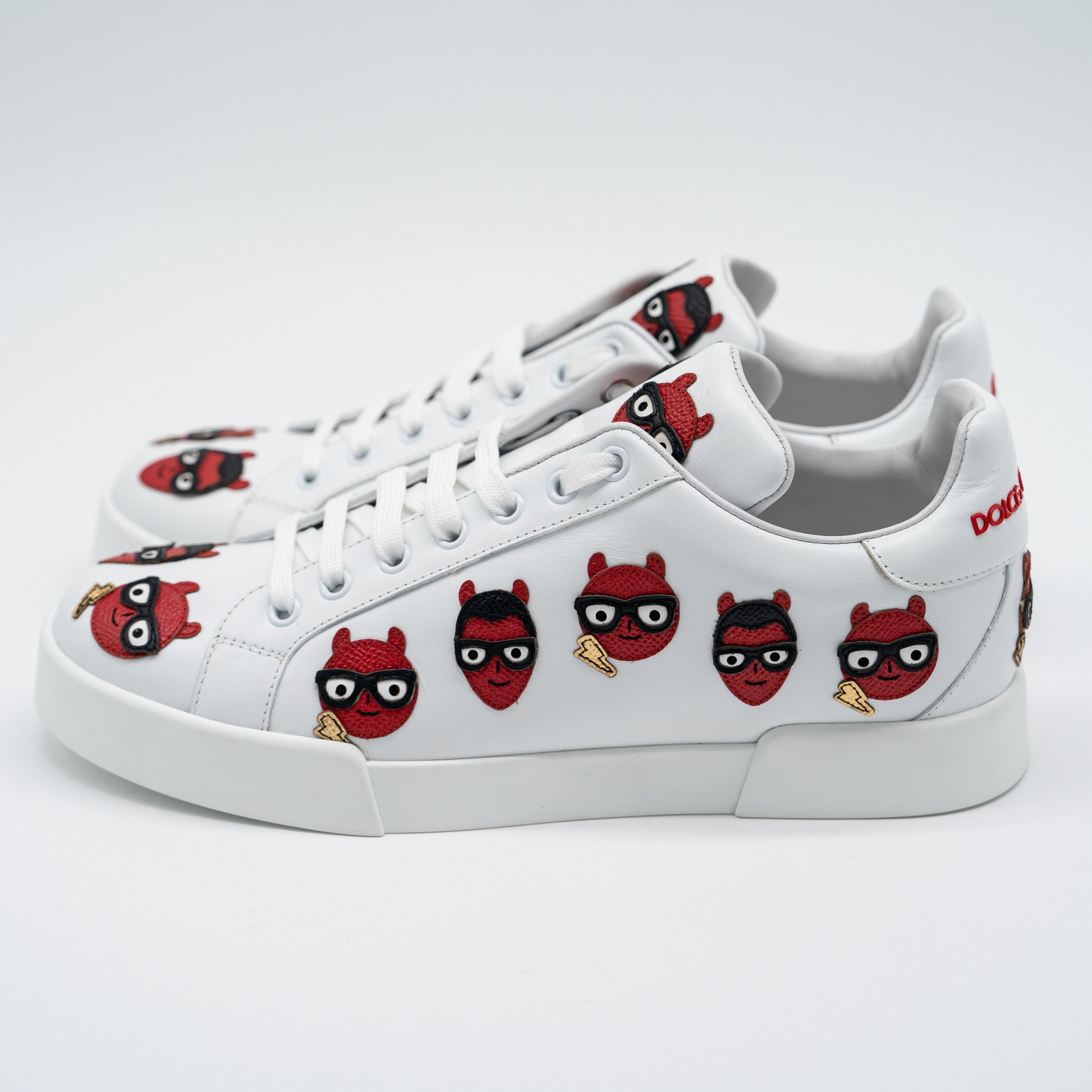 Dolce & Gabbana DOLCE & GABBANA White Devil Face Portofino Sneakers Leather Size US 10.5 / IT 40.5 - 4 Thumbnail