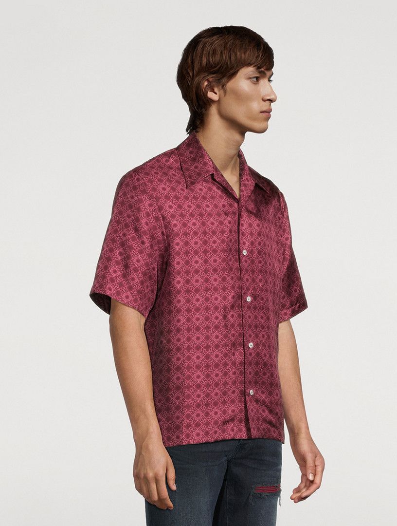 Amiri os11x1225 MA Quad Silk Bowling Shirt in Wine Size US L / EU 52-54 / 3 - 4 Thumbnail