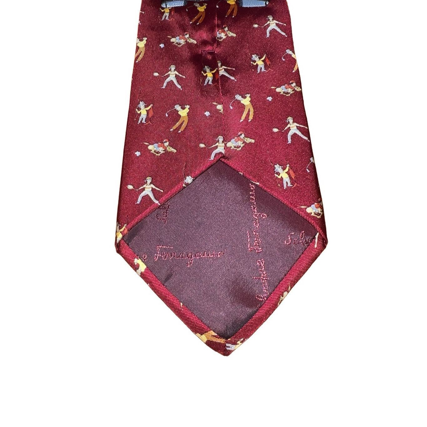 Salvatore Ferragamo Salvatore Ferragamo Red Sports Players Print Handmade Neck Tie Size ONE SIZE - 4 Thumbnail