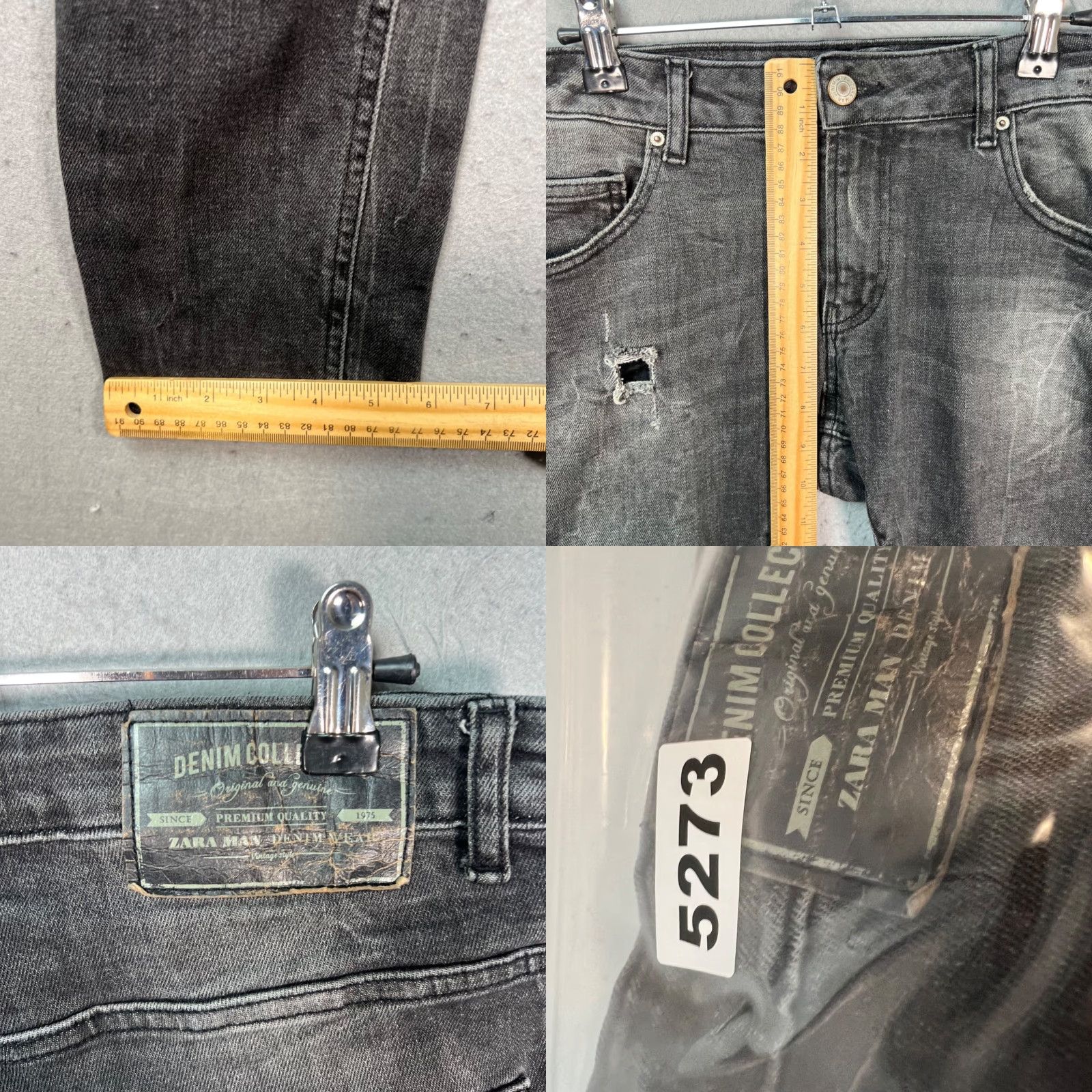 Zara Zara Men Skinny Jeans - 30 Slim Distressed Gray Cotton Denim 5-Pocket Zip Button Mid Rise Regular Inseam 30 Adults Mens Jeans Size US 30 / EU 46 - 8 Thumbnail