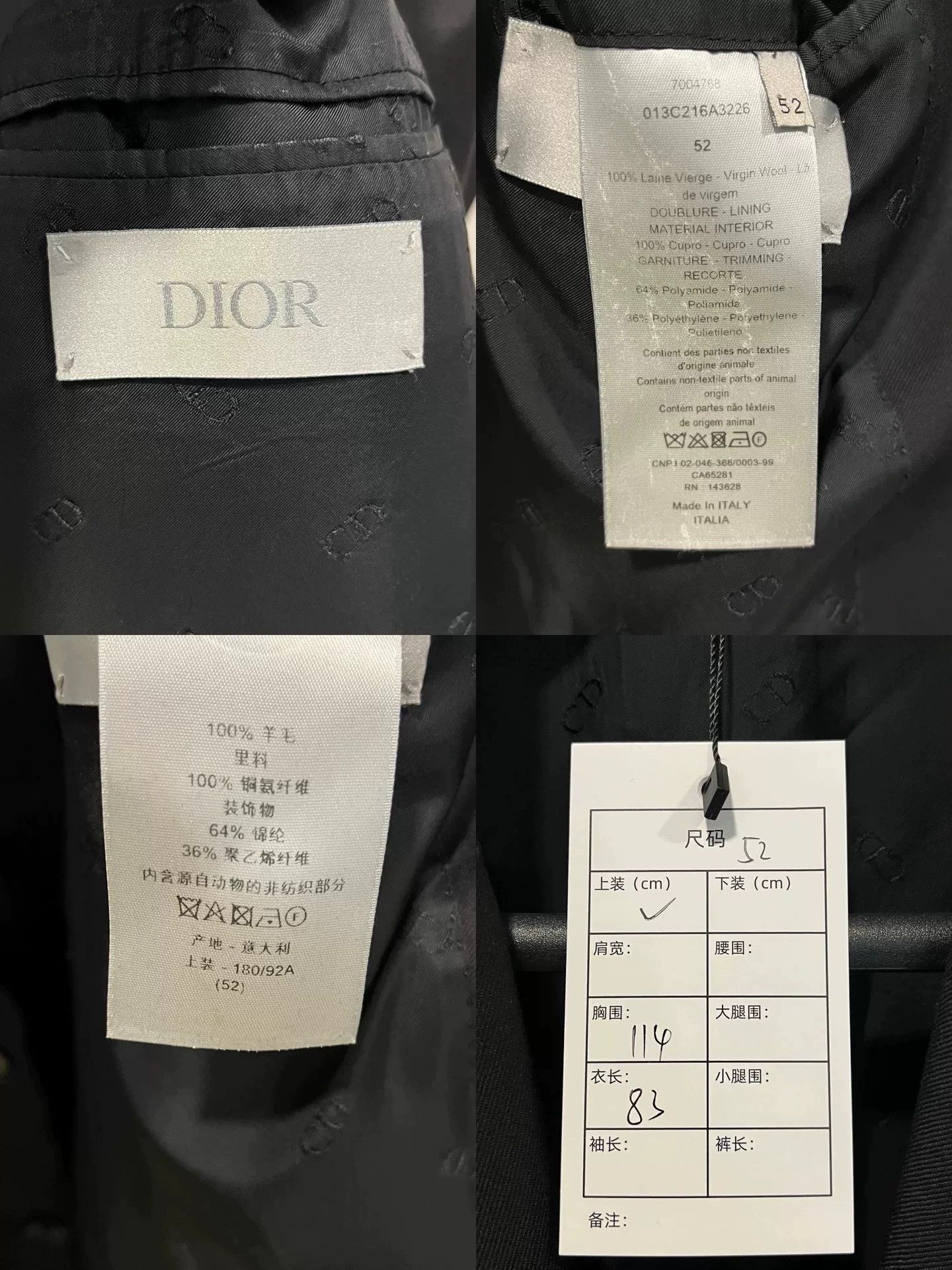 Dior Dior Men's Black Strap Logo Wool Blazer 52 (Poster) Size 52R - 6 Thumbnail