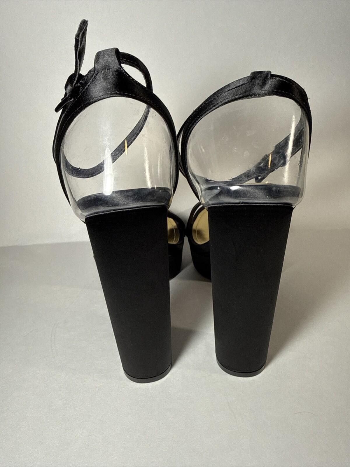 Other Jessica Rich Black Clear Heel Satin Strap Platform Sandal Size US 9.5 / IT 39.5 - 3 Thumbnail