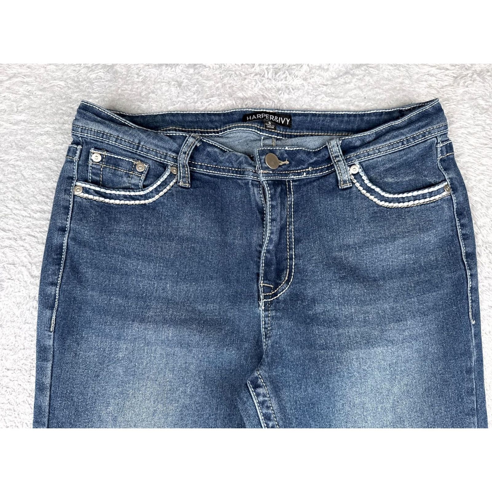 Vintage HARPER&IVY Jeans Bootcut Juniors 9 Blue Wash Mid Rise Stretch Rhinestone 29x31 Womens Pants Size 30" / US 8 / IT 44 - 4 Thumbnail