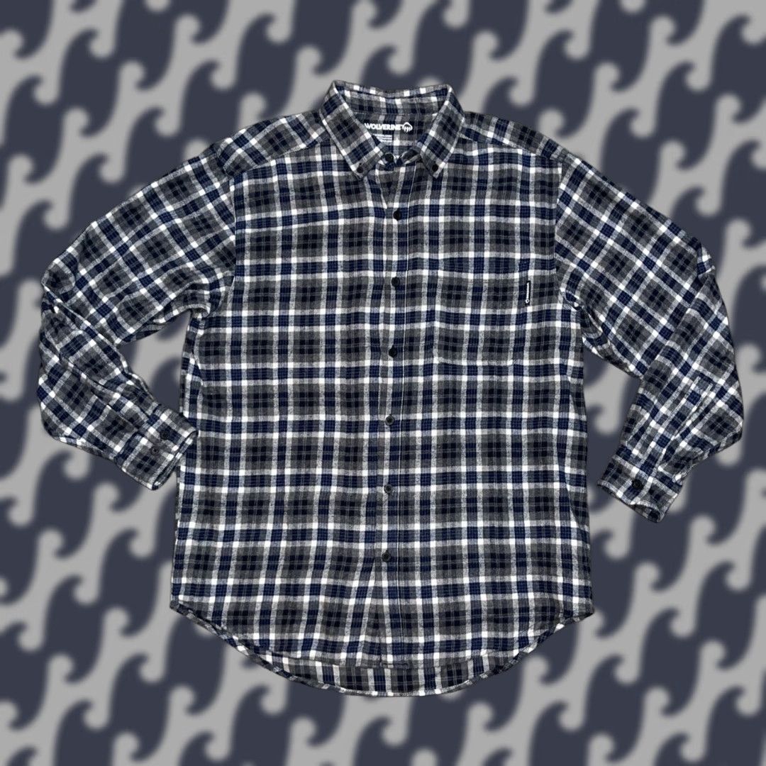 Vintage VINTAGE Wolverine Mens Large Gray Blue Plaid Cotton Soft Flannel USA Outdoors Work Shirt Size US L / EU 52-54 / 3 - 1 Thumbnail