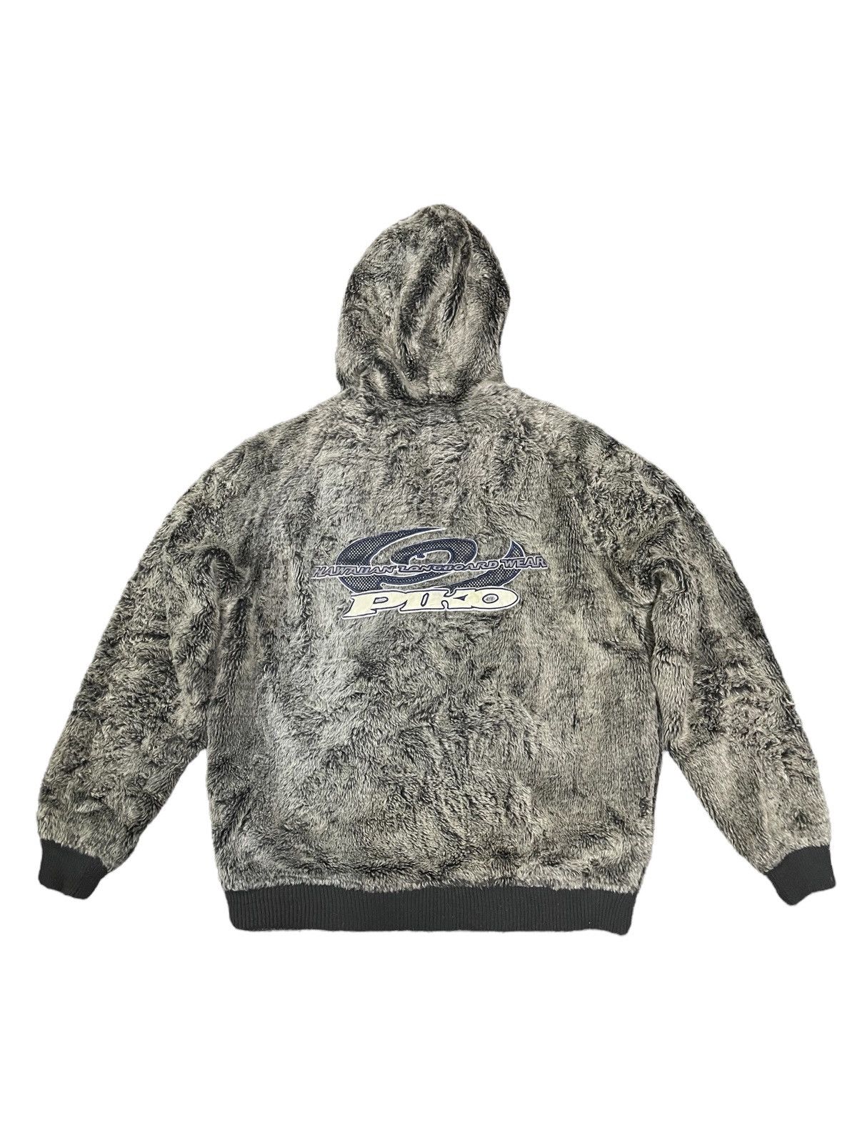 image of Hawaiian Shirt x Surf Style Vintage 90's Piko Hawaiian Longboard Wear Fur Hooded Jacket in Grey (Si