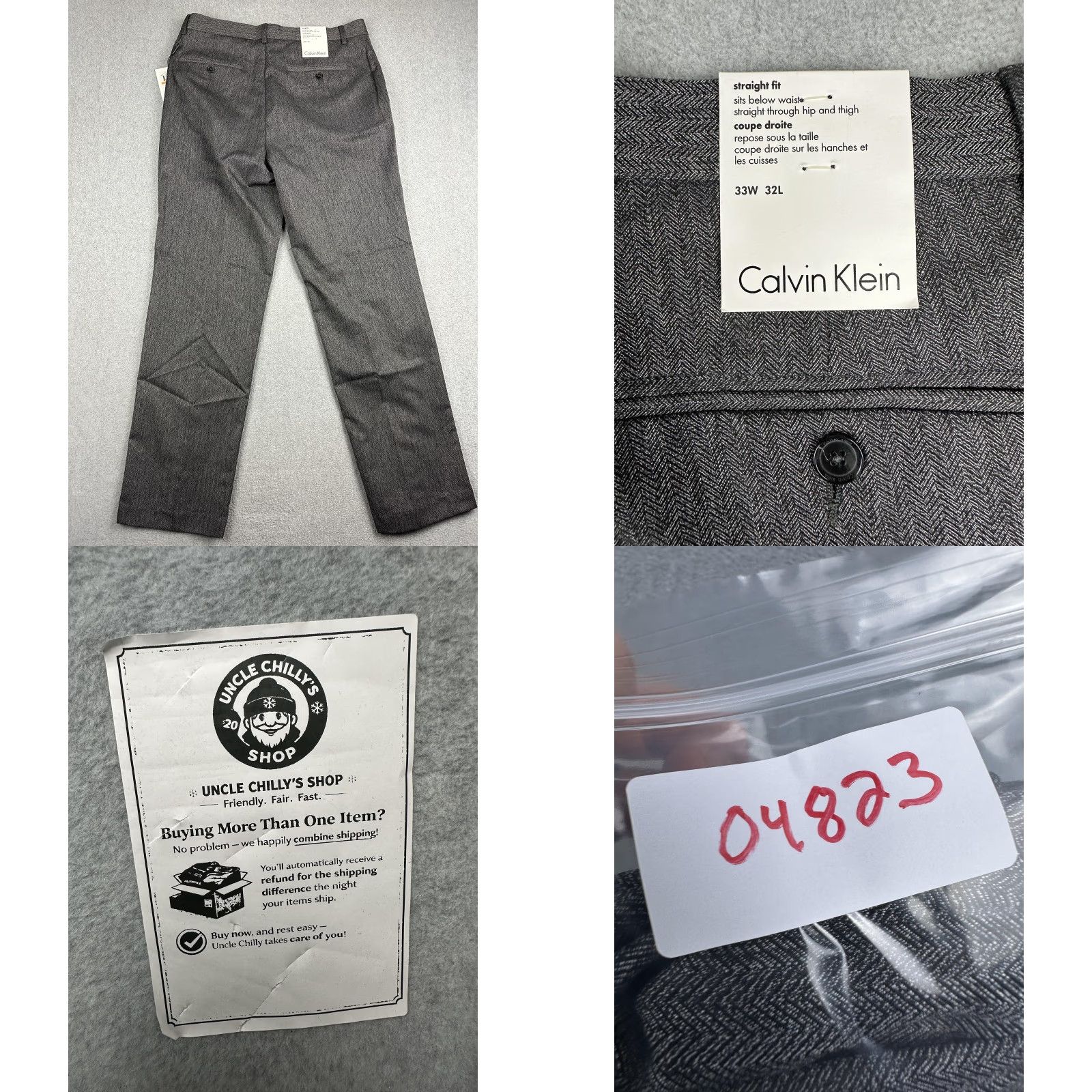 Calvin Klein CALVIN KLEIN Dress Pants Mens 33x32 Gray Herringbone Straight Fit Business NWT Size US 33 - 8 Thumbnail