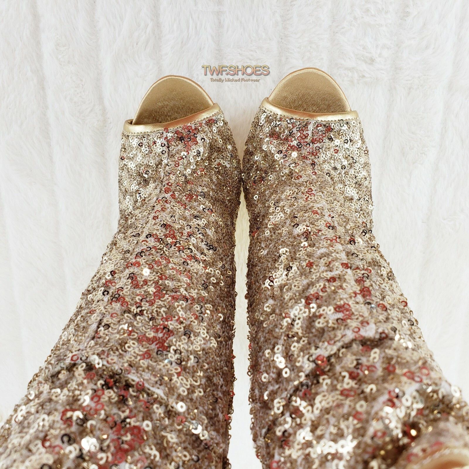 Other Blondie 1008SQ Sexy Gold Sequin Slouchy High Heel Platform A Size US 8 / IT 38 - 3 Thumbnail