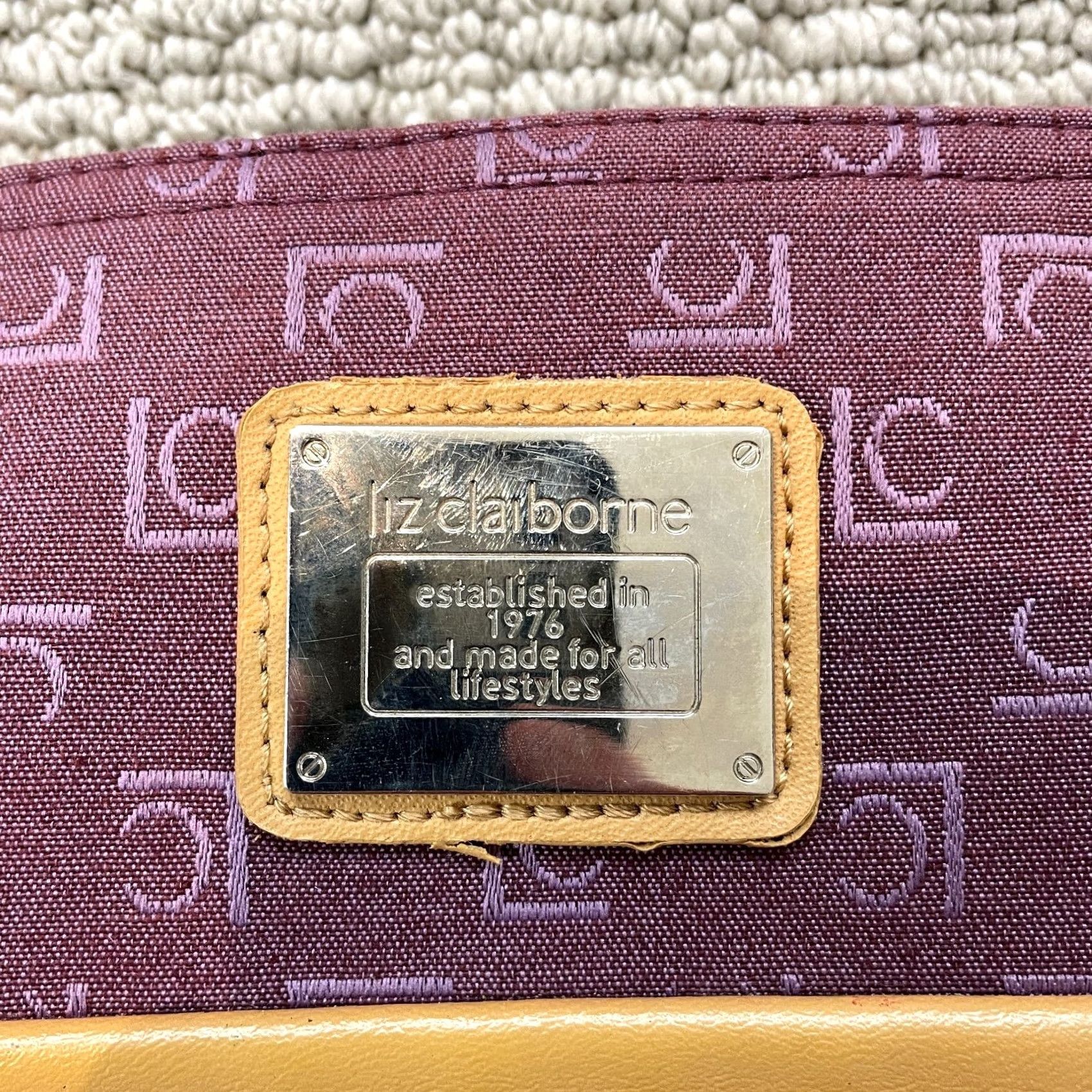 Liz Claiborne Liz Claiborne Handbag Purse Womens Purple Canvas Leather Double Handles Fold-Top Zip Bag Size ONE SIZE - 3 Thumbnail