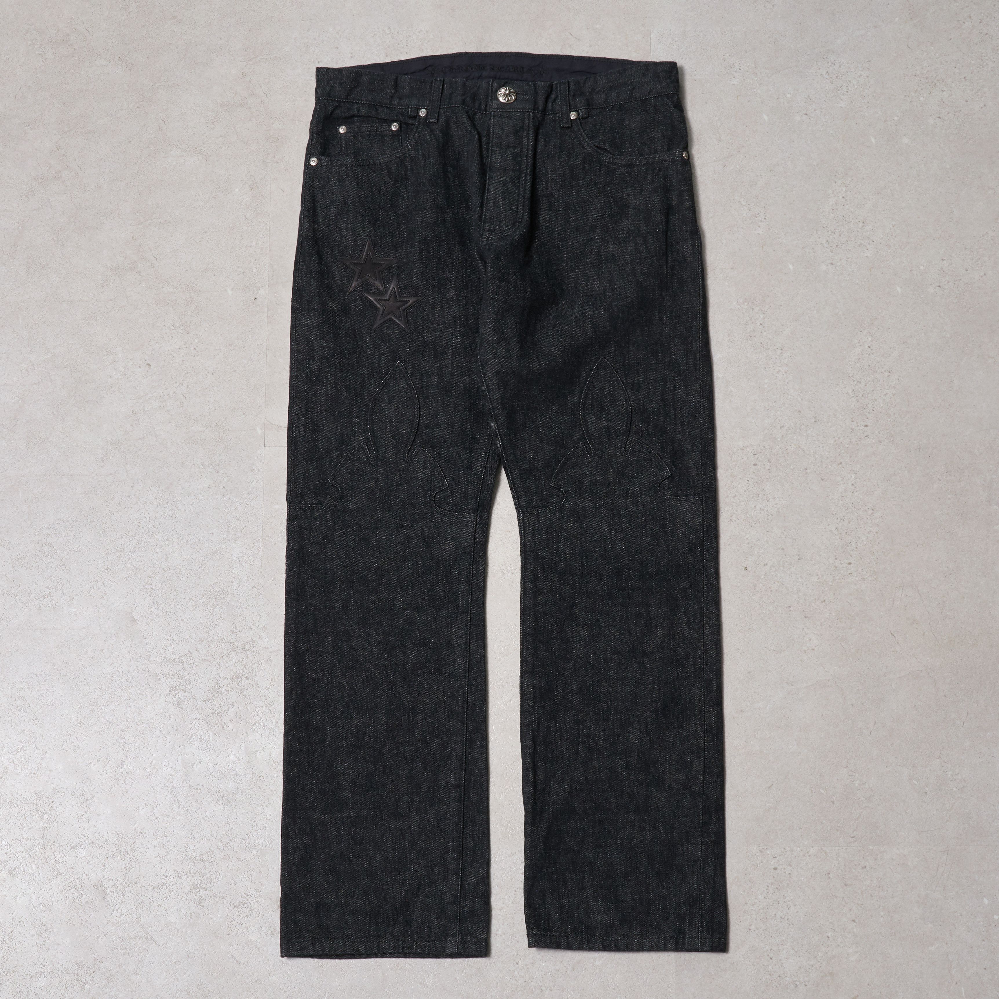 Chrome Hearts CHROME HEARTS Black Double Knee Star Patches Denim Size US 34 / EU 50 - 1 Thumbnail