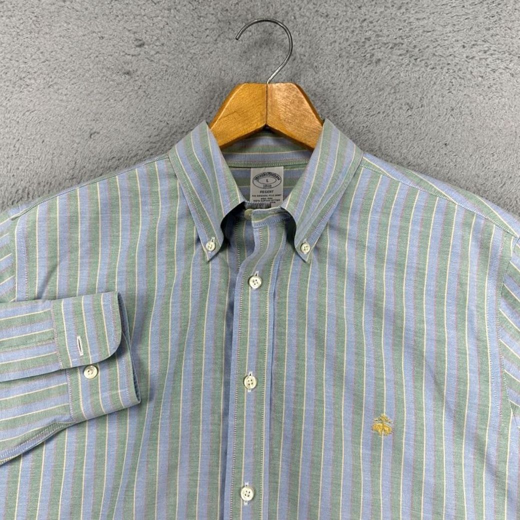 Brooks Brothers Brooks Brothers Shirt Mens Large Green Regent Stripe Supima Cotton Button Up Shirt Size US L / EU 52-54 / 3 - 6 Thumbnail