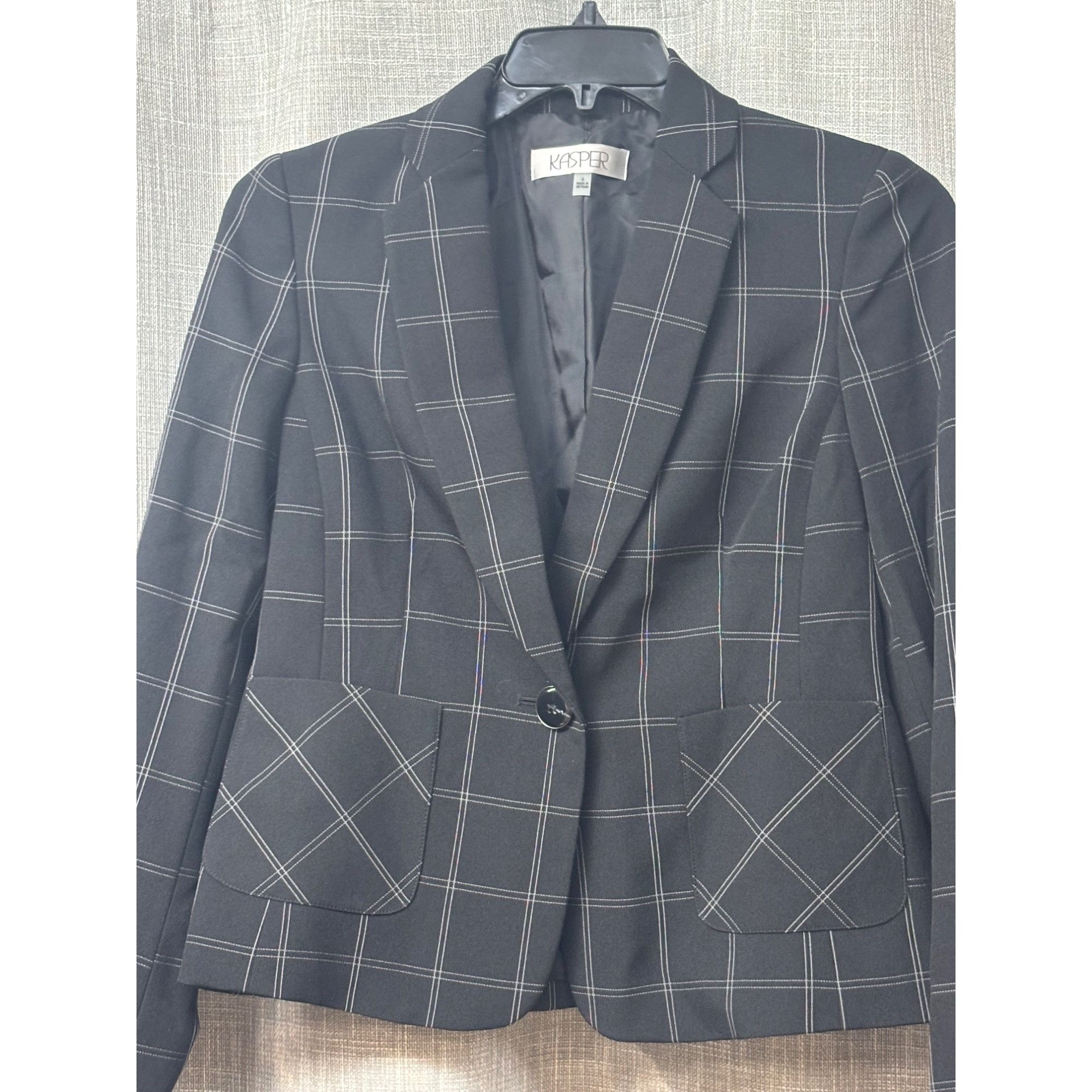 Kasper Kasper Windowpane-Plaid One-Button Blazer, Black/Vanilla, 4 Size S / US 4 / IT 40 - 6 Thumbnail