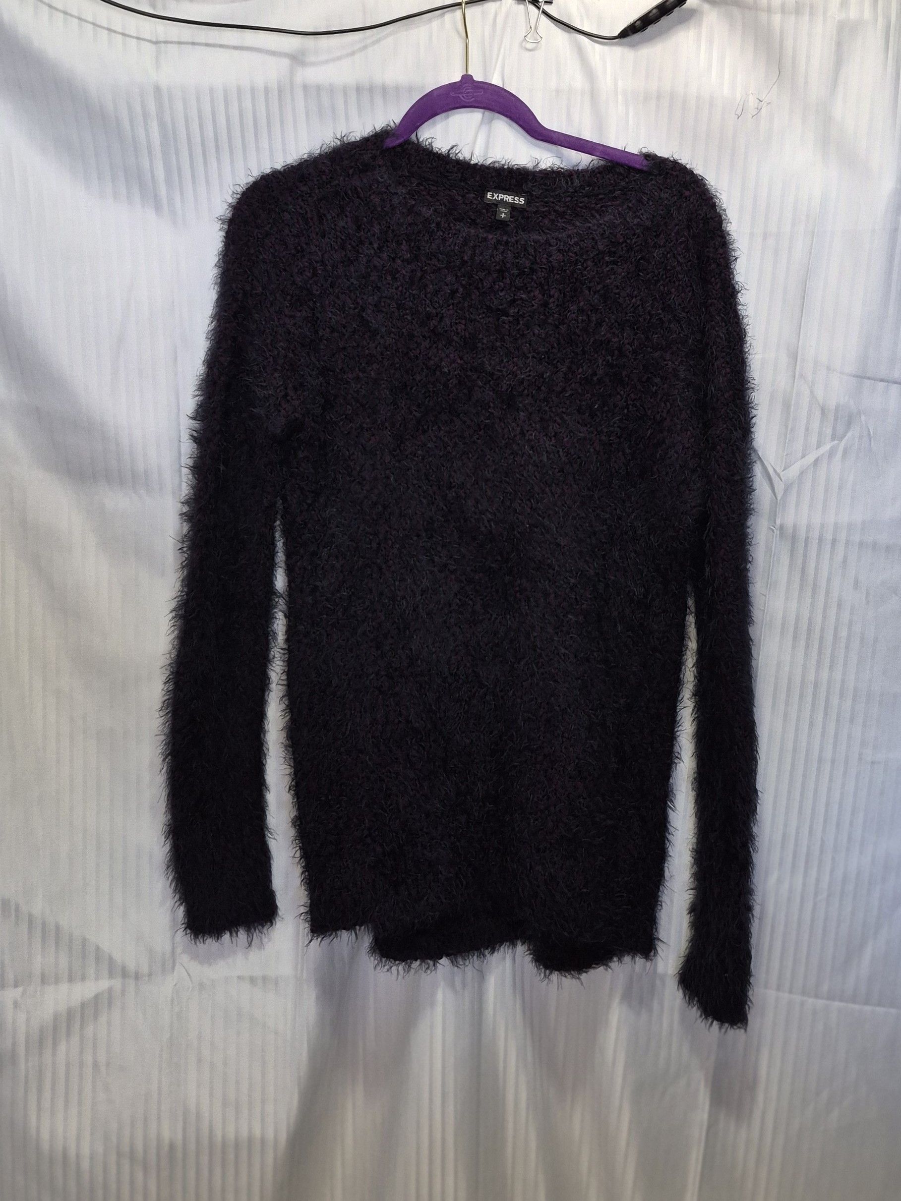 Express Express Small Purple & Black Crewneck Sweater - Plush Knit Size S / US 4 / IT 40 - 2 Thumbnail