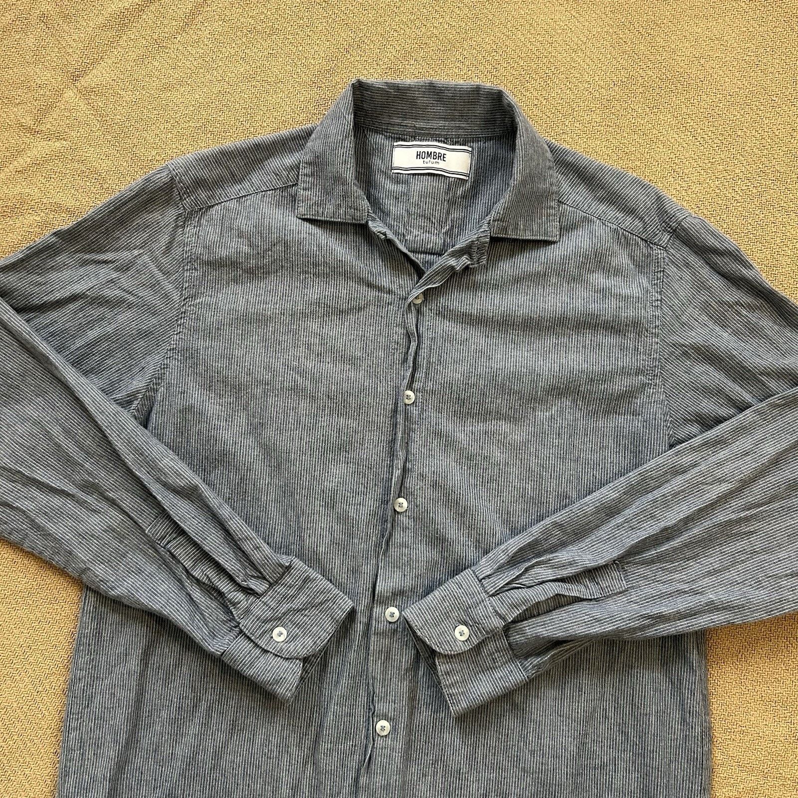 Other Hombre Tulum Chambray Striped Camp Collar Button Up Shirt Size US M / EU 48-50 / 2 - 1 Thumbnail