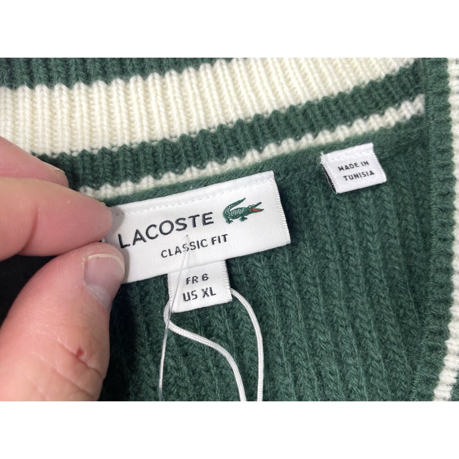Lacoste Lacoste Mens Wool V-Neck Pullover Sweater Green XL Size US XL / EU 56 / 4 - 2 Thumbnail