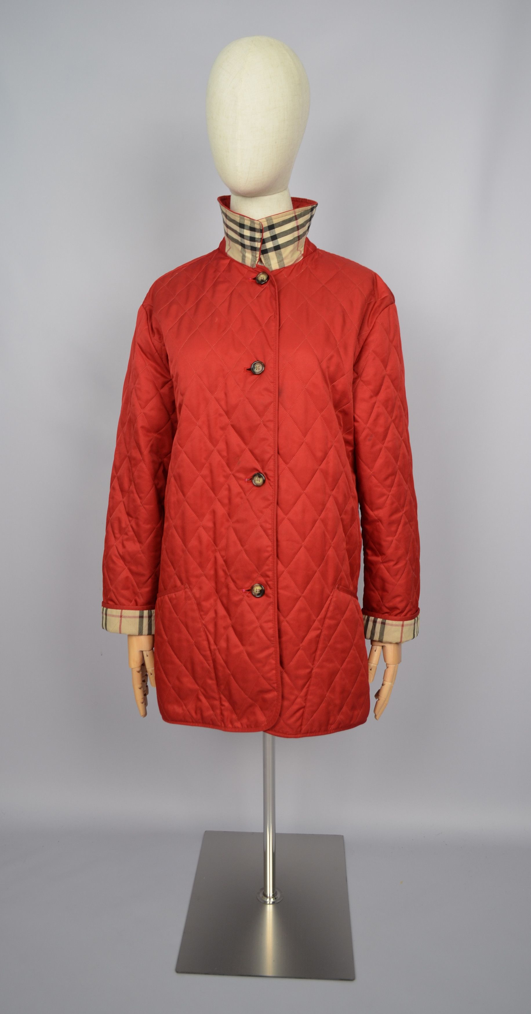 Burberry Burberry Quilted Red Jacket Nova Check Size S RARE P2P 20'4" Size S / US 4 / IT 40 - 1 Thumbnail