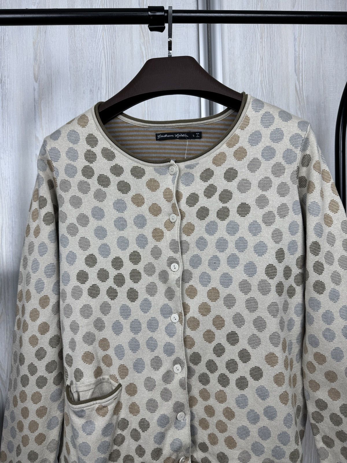Gudrun Sjoden Gudrun Sjoden Beige Quirky Polka-Dot cotton Cardigan Sweater Size L / US 10 / IT 46 - 3 Thumbnail