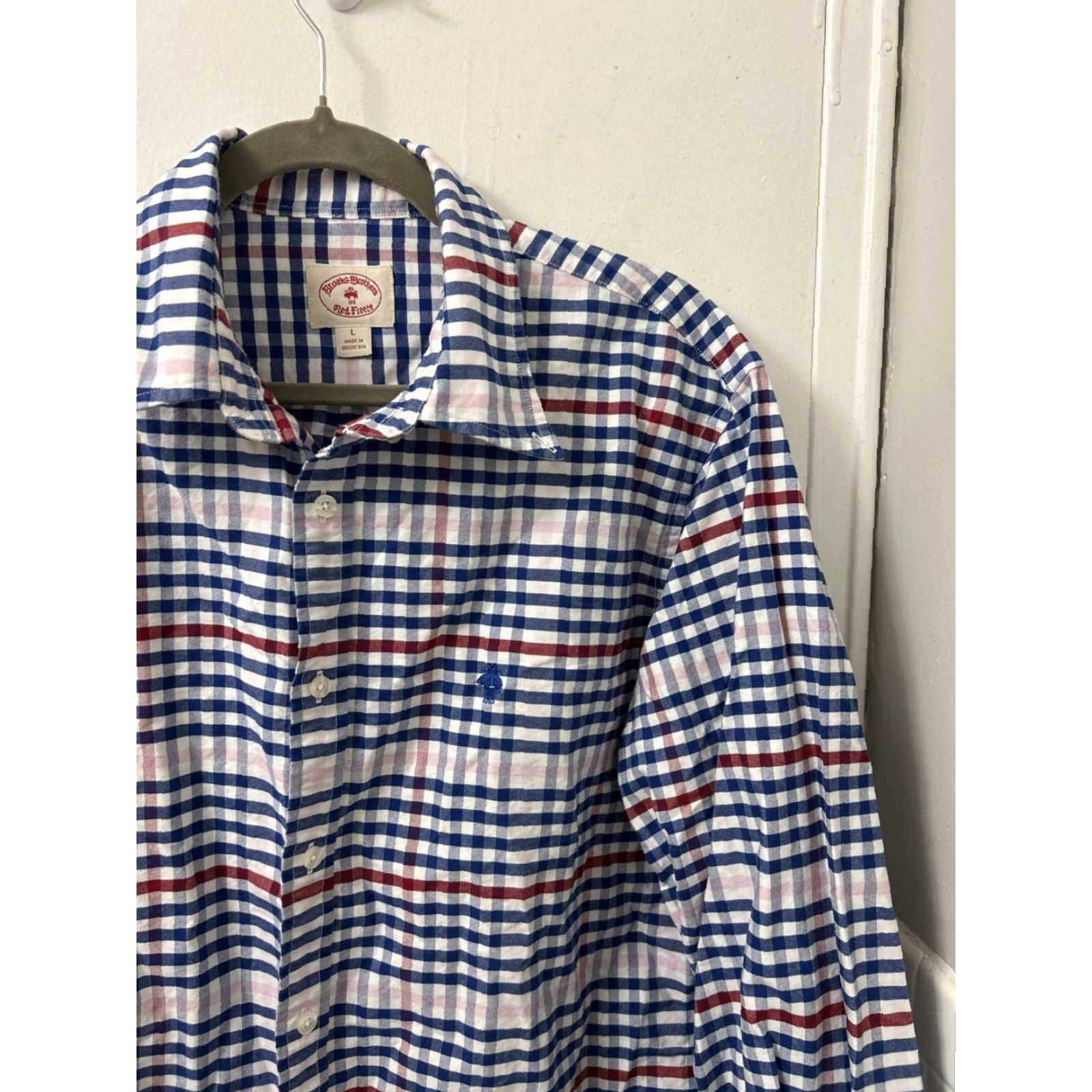 Brooks Brothers Brooks Brothers Red Fleece Shirt Mens L Blue Red Gingham Check Button-Down Size US L / EU 52-54 / 3 - 4 Thumbnail