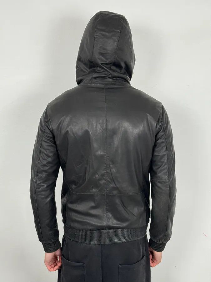 Emporio Armani 2000s Emporio Armani Black Leather Hooded Jacket Size US M / EU 48-50 / 2 - 3 Thumbnail